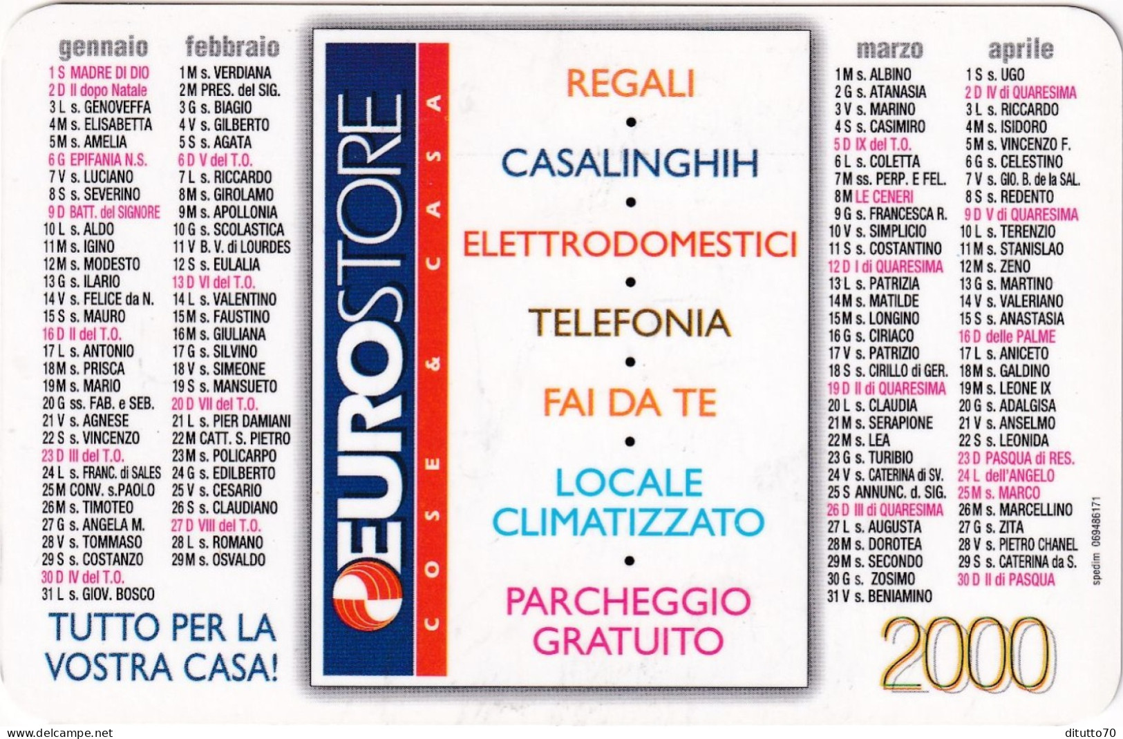 Calendarietto - Eurostore - Anno 2000 - Small : 1991-00