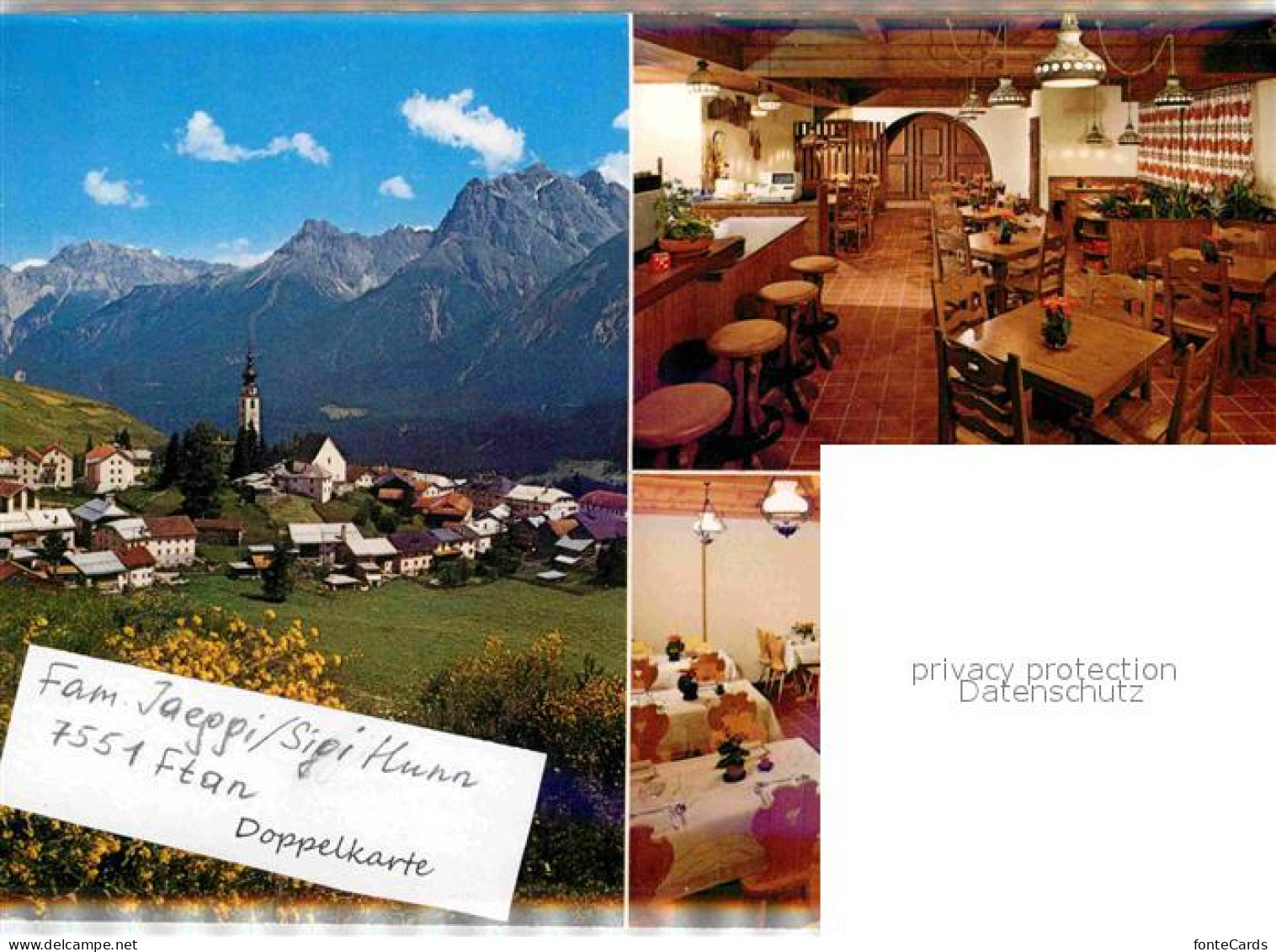 12660618 Ftan Hotel Engiadina Restaurant Familie Jaeggi Doppelkarte Ftan - Autres & Non Classés