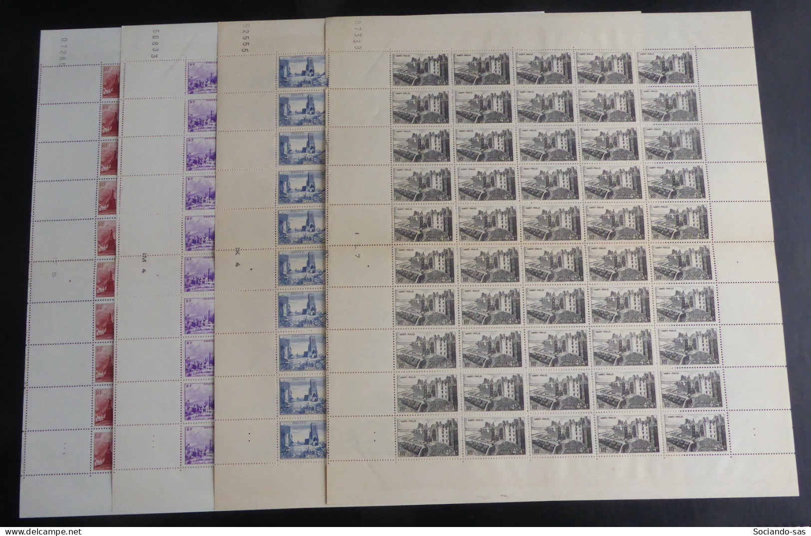 FRANCE - 1945 - N°YT. 744 à 747 - Villes Détruites - Série En Feuilles Complètes - Neuf Luxe ** / MNH - Full Sheets