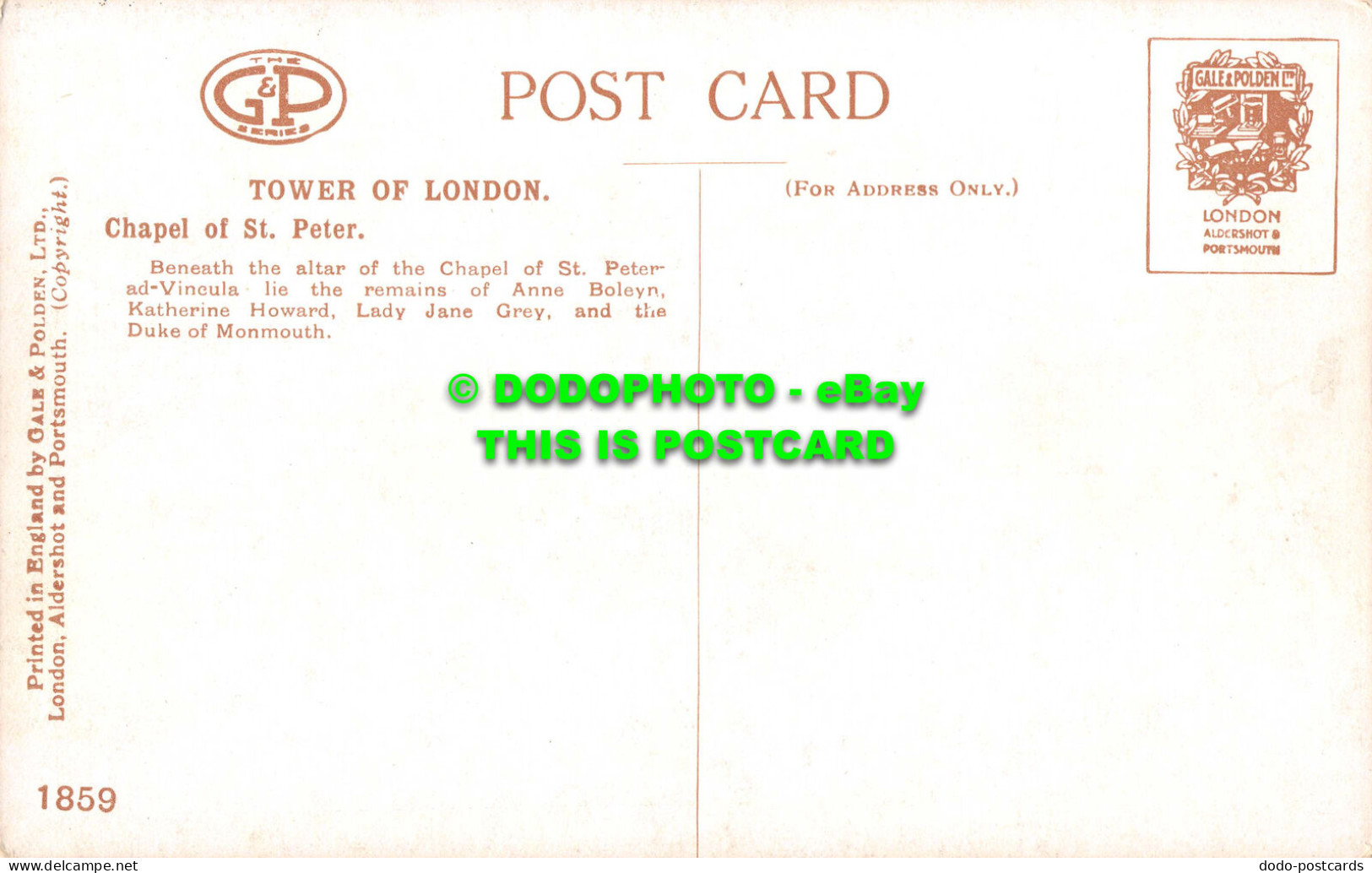 R536366 Tower Of London. Chapel Of St. Peter. Gale And Polden - Other & Unclassified