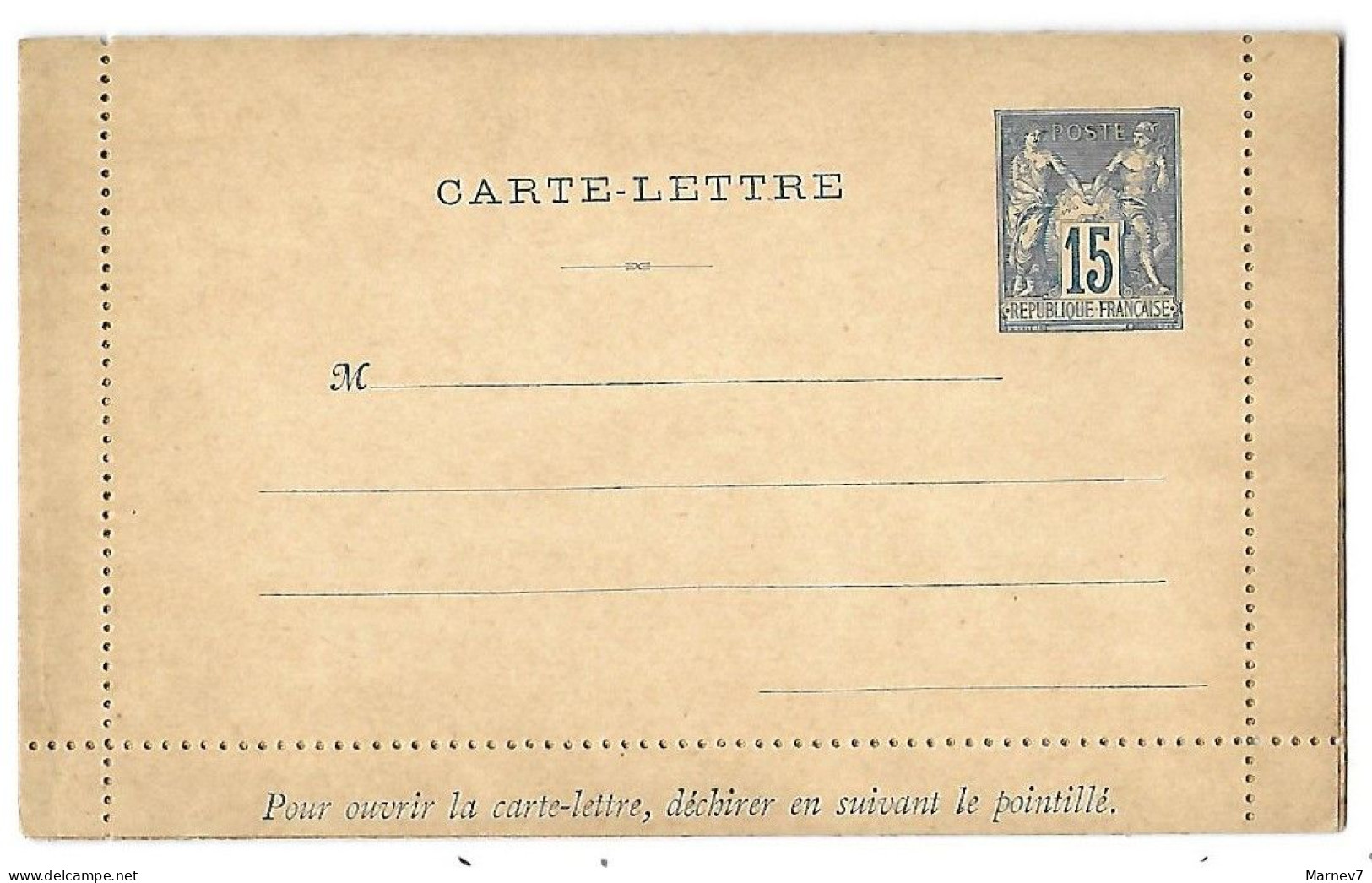 Carte-lettre Type Cérès - 90-CL3 Bleu Sur Paille - Piquage A -  Avec Avis "Pour Ouvrir " Sur La Bandelette - 1876-1898 Sage (Type II)