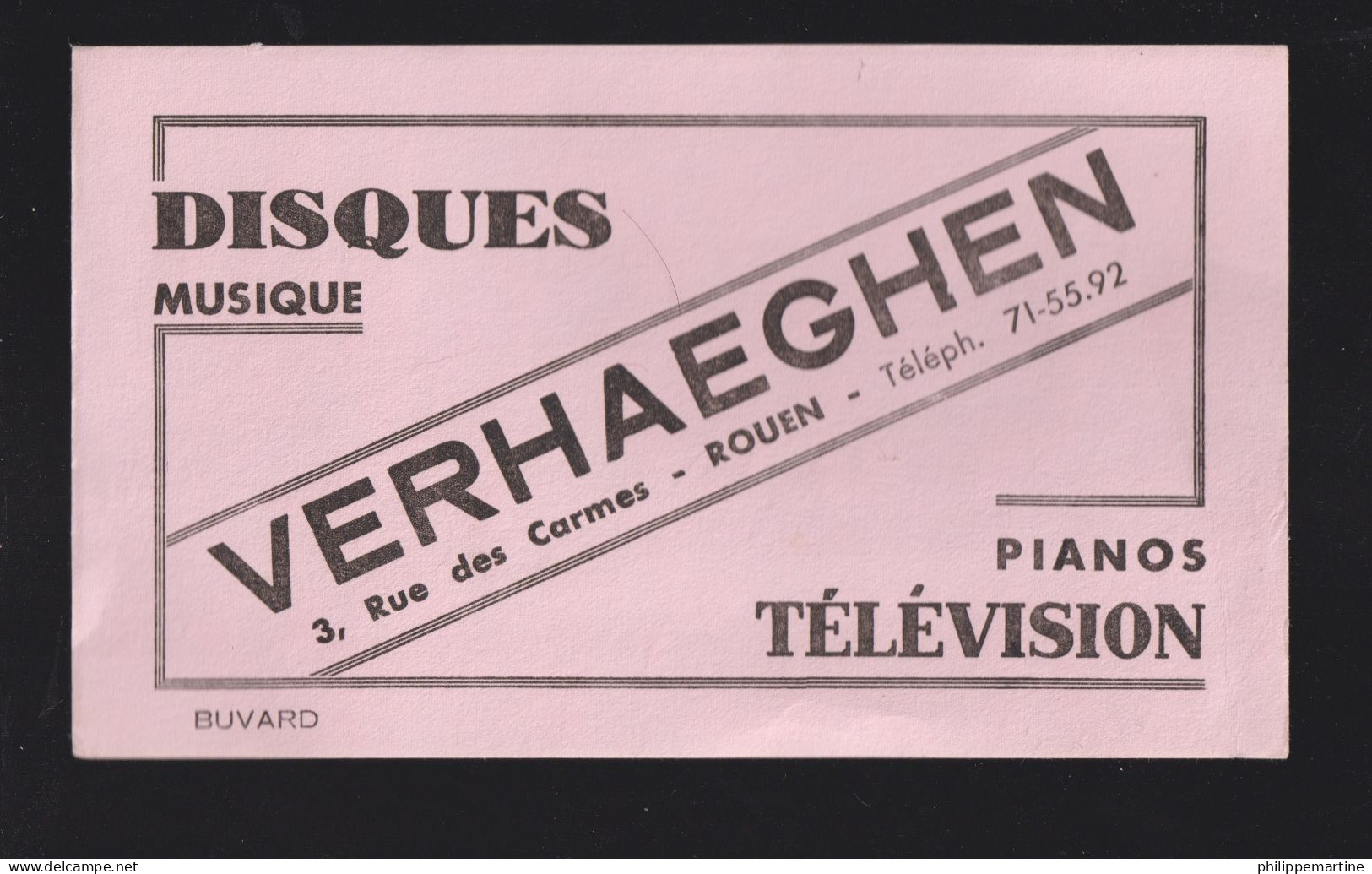 Buvard Verhaeghen -  3,rue Des Carmes - Rouen (76) - Disques Musique Pianos Télévision - V