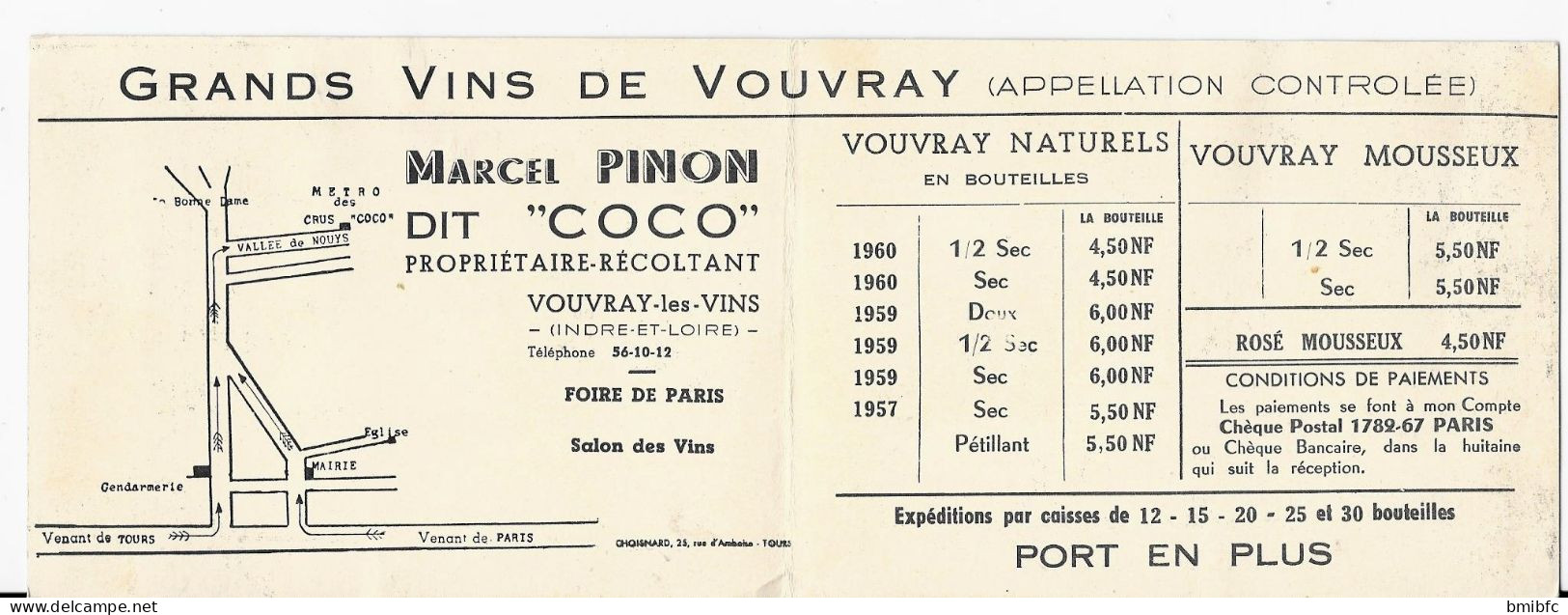 MÉTRO Des CRUS COCO -  Grand Vins De VOUVRAY - Marcel PINON Dit " COCO " Propriétaire-Récoltant à Vouvray Les Vins - Agricoltura