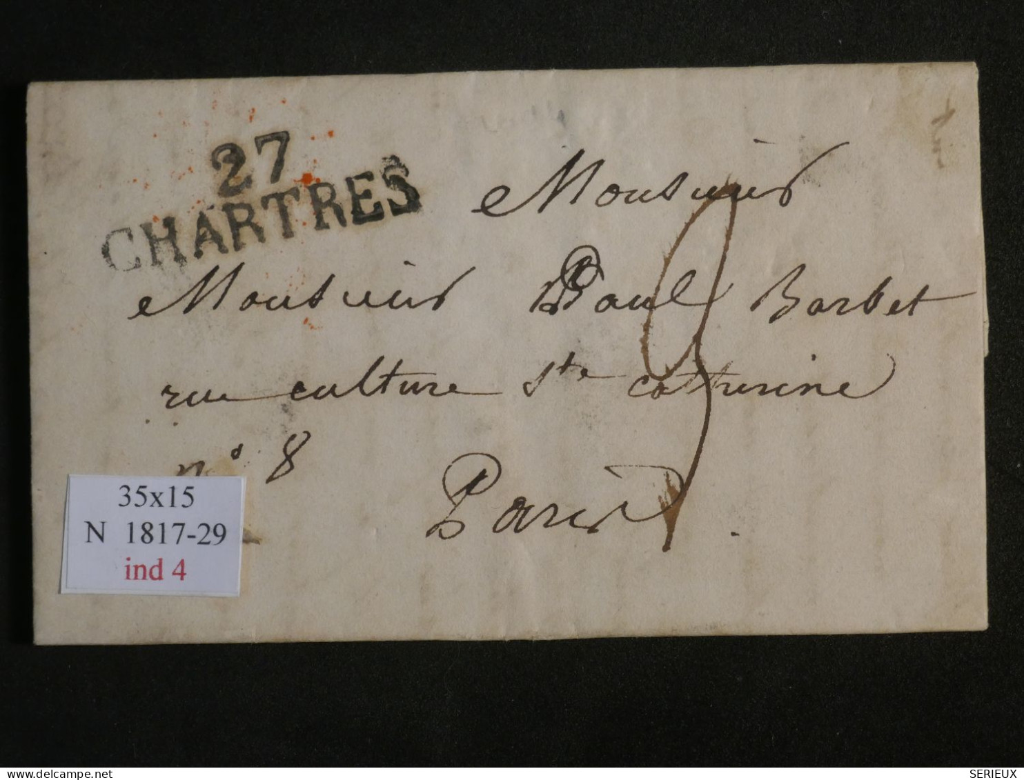 DN14 FRANCE  LETTRE RARE  1823   CHARTRES A PARIS +BELLE FRAPPE  + +AFF. INTERESSANT++ - 1801-1848: Precursors XIX