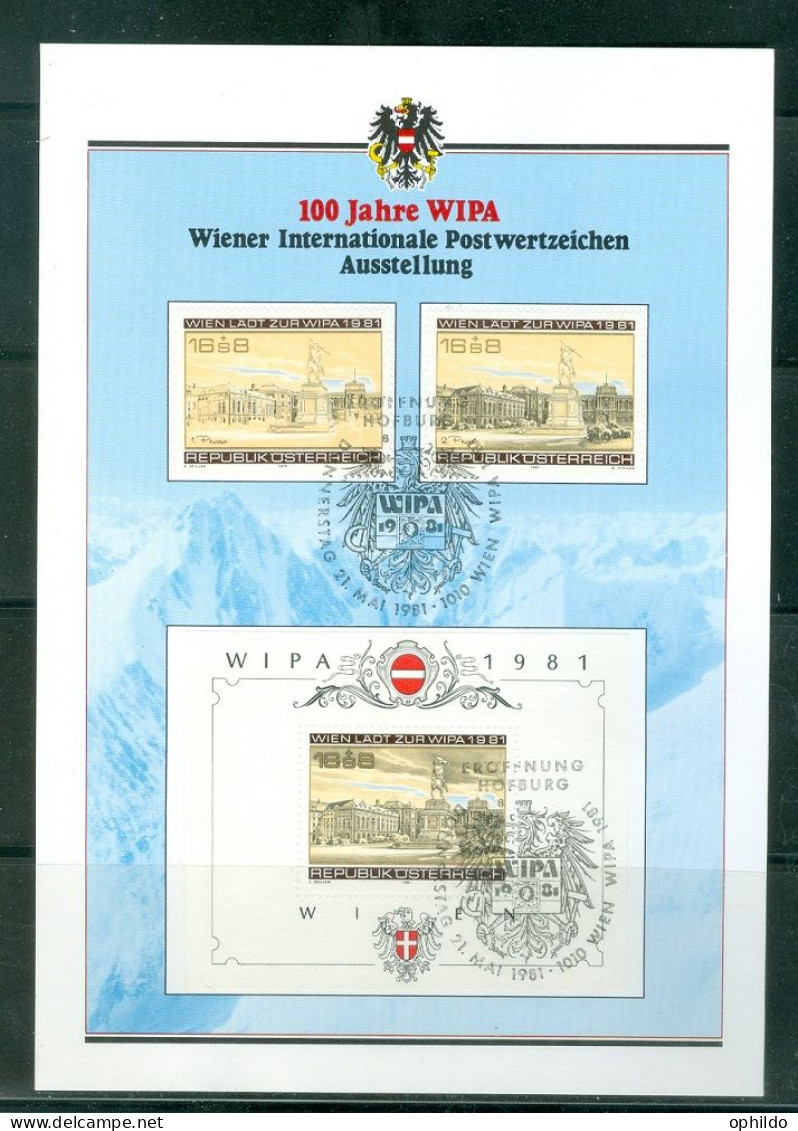 Autriche    Yvert 1459,1492 Et BF 5  Ou  Michel 1629,1662 Et Bl 5 Ob  Sur Grande Carte Commemo  Wipa 1981  - Storia Postale