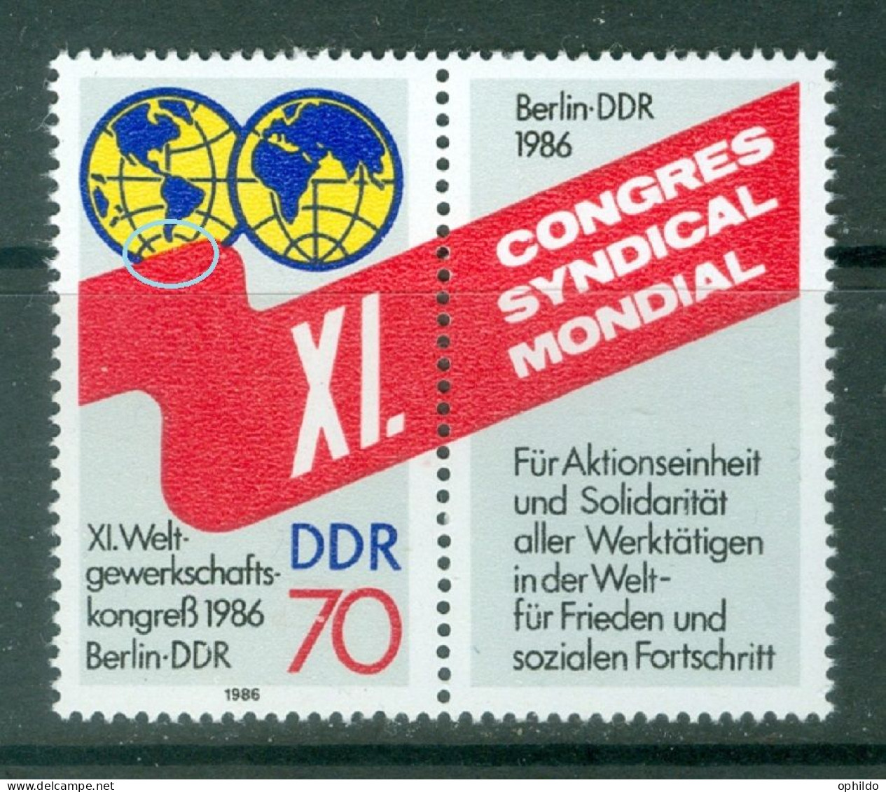 DDR  Michel  3049 I  * * TB  La Terre De Feu Manquante - Variedades Y Curiosidades