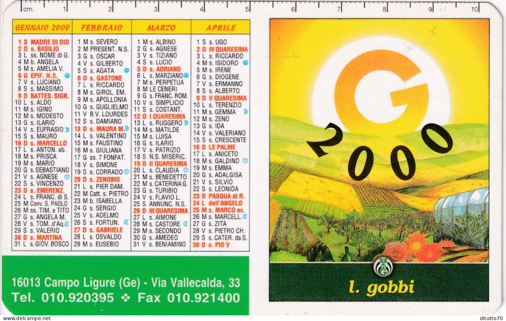 Calendarietto - L.gobbi - Campo Ligure - Genova - Anno 2000 - Tamaño Pequeño : 1991-00