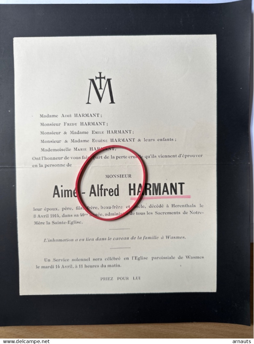 Monsieur Aime-Alfred Harmant *1874+1914 Herentals Wasmes Empain - Overlijden