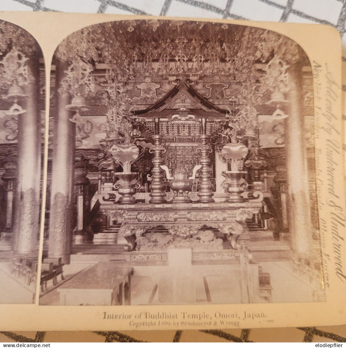 L'intérieur D'un Temple De Bouddha, Omori, Japon. Underwood Stéréo - Stereoscoopen