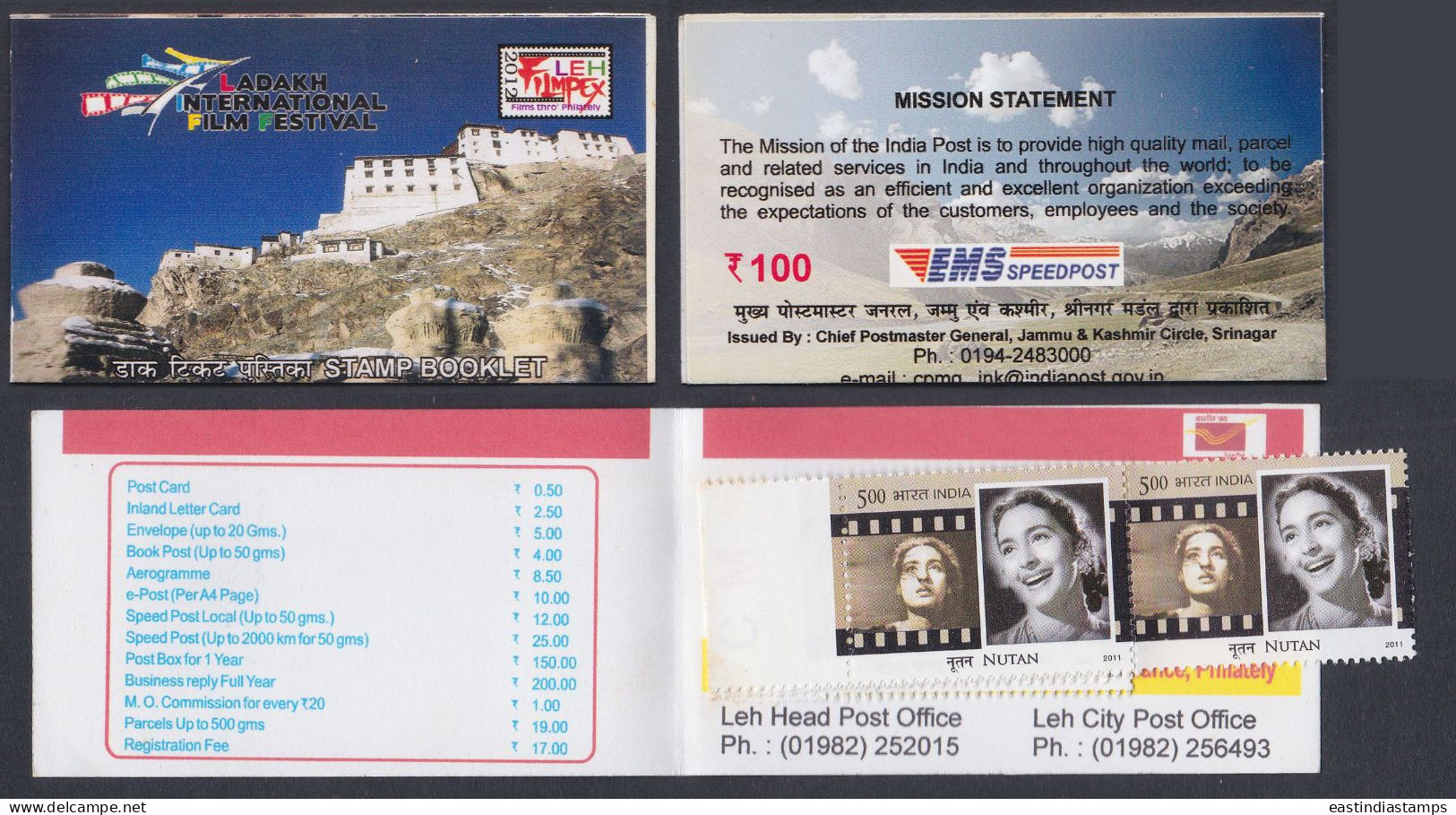 Inde India 2012 Mint Stamp Booklet Indian Ladakh International Film Festival, Cinema, Films, Art, Arts, Mountain - Altri & Non Classificati