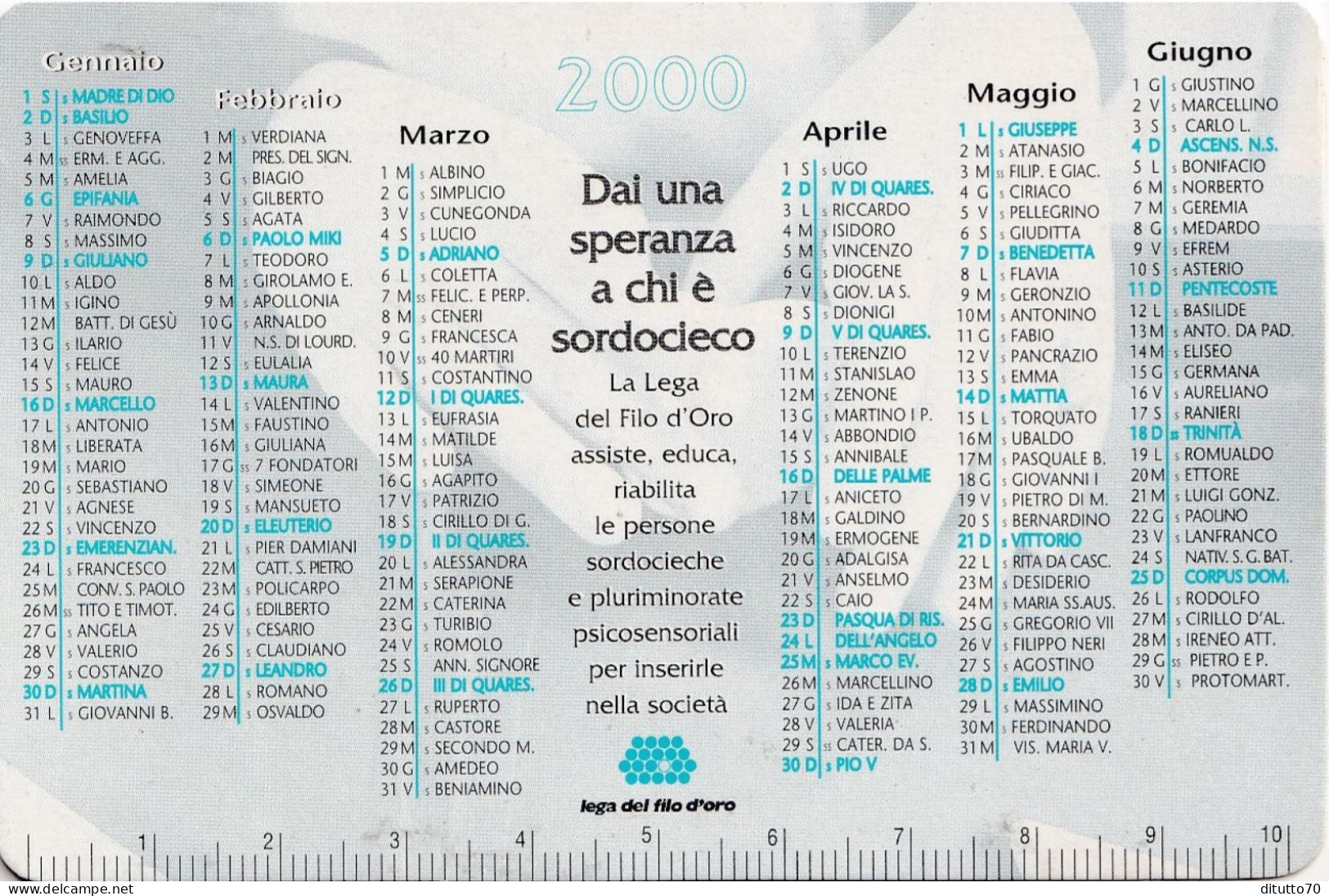 Calendarietto - Lega Del Filo D'oro - Anno 2000 - Tamaño Pequeño : 1991-00