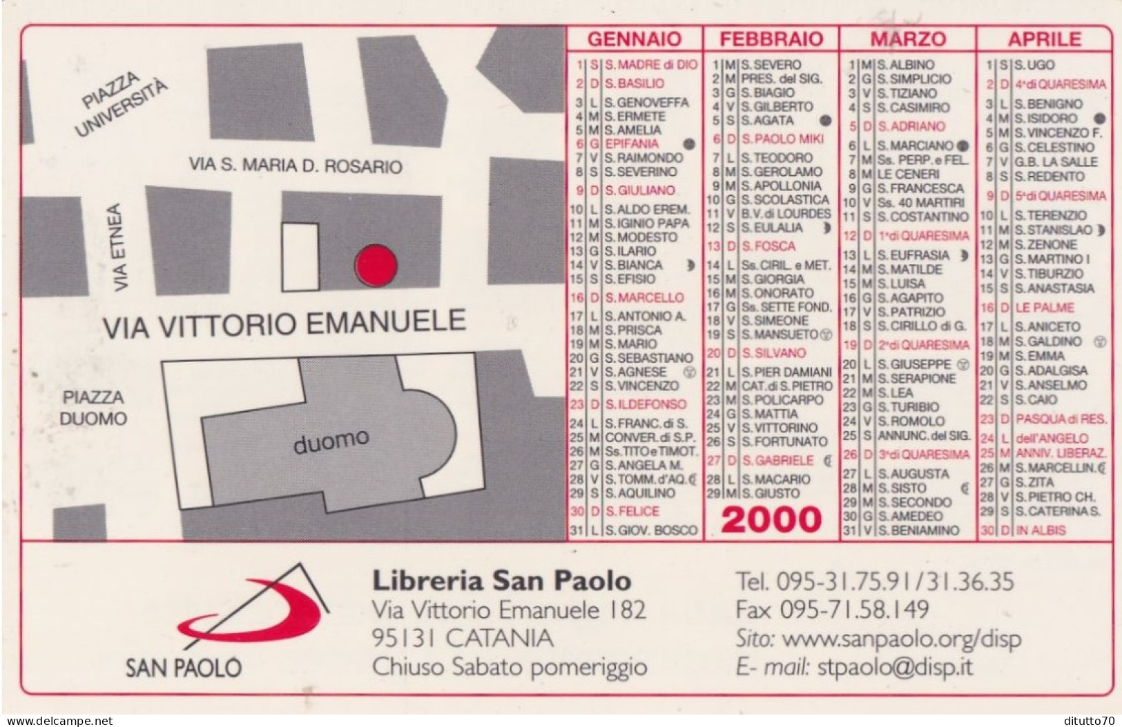 Calendarietto - Libreria San Paolo - Catania - Anno 2000 - Small : 1991-00