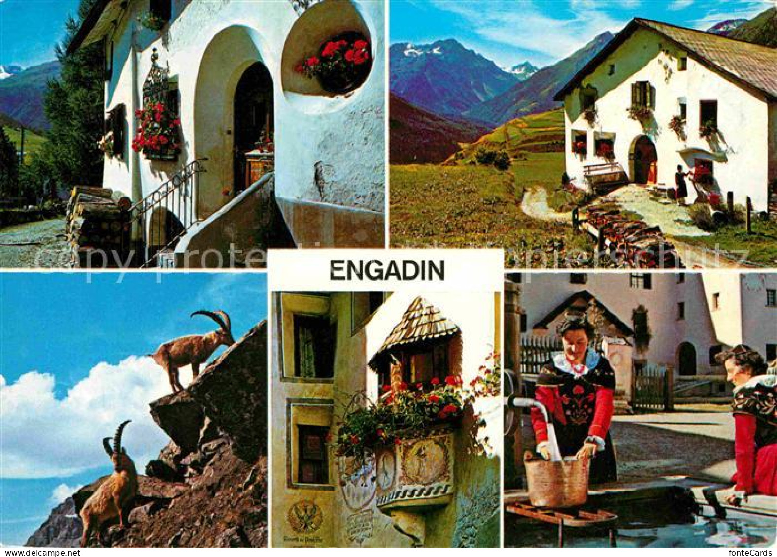 12649242 Davos GR Dorfmotive Im Engadin Gemsen Erker Brunnen Alpen Davos - Altri & Non Classificati