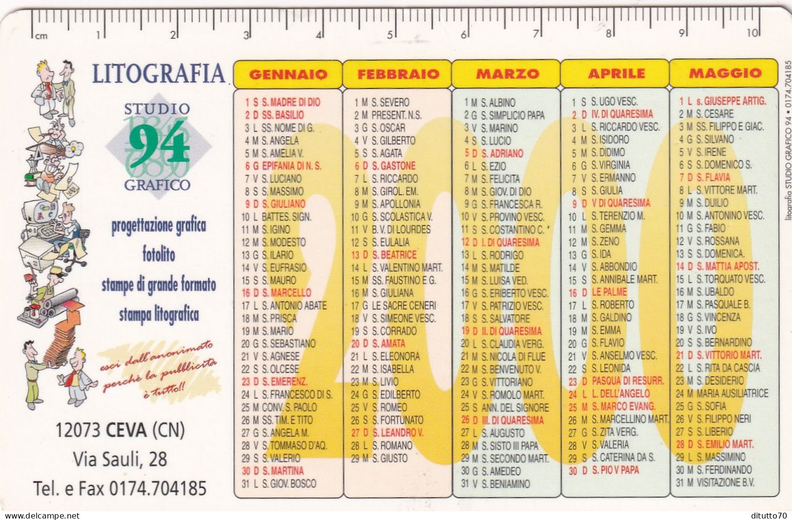 Calendarietto - Litografia Studio 94  - Ceva - Cuneo - Anno 2000 - Klein Formaat: 1991-00