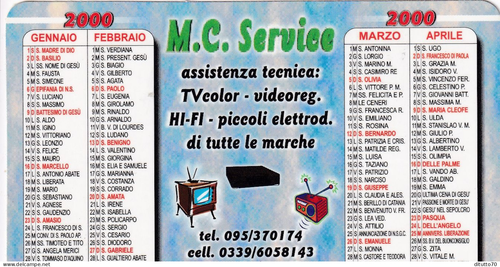 Calendarietto - M.C. Service - Catania - Anno 2000 - Petit Format : 1991-00