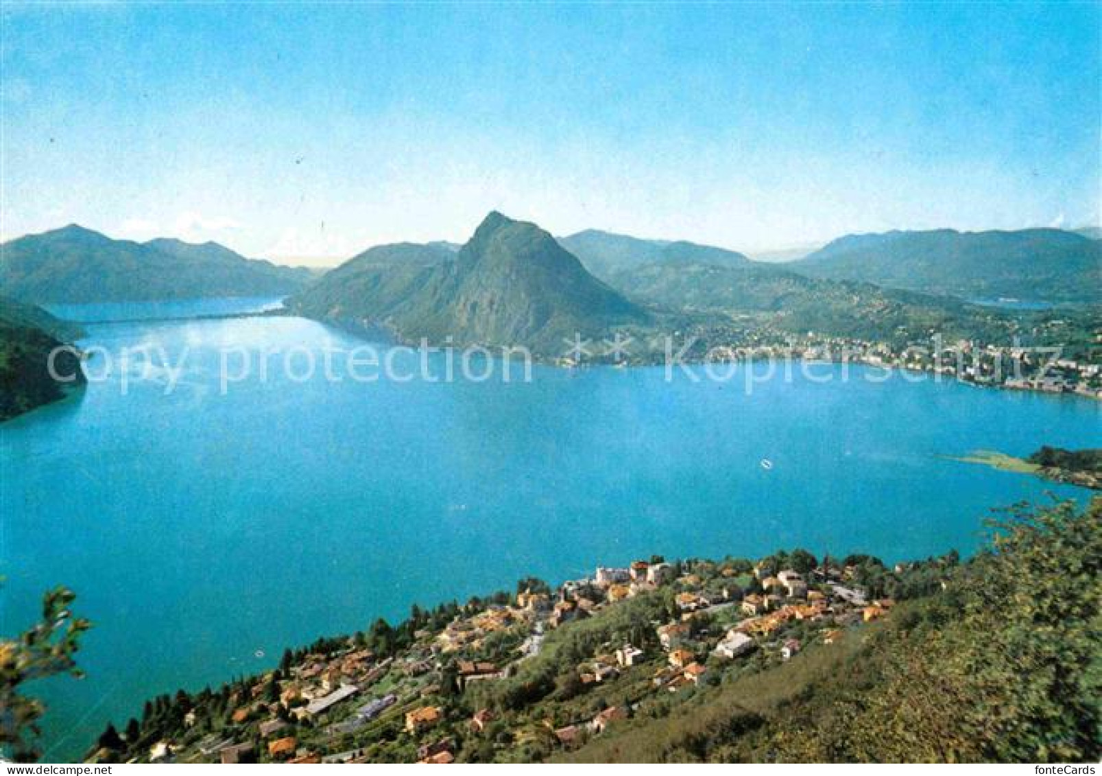 12649198 Lugano Lago Di Lugano Panorama Del Monte Bre Con Ponte Di Melide E Cast - Altri & Non Classificati