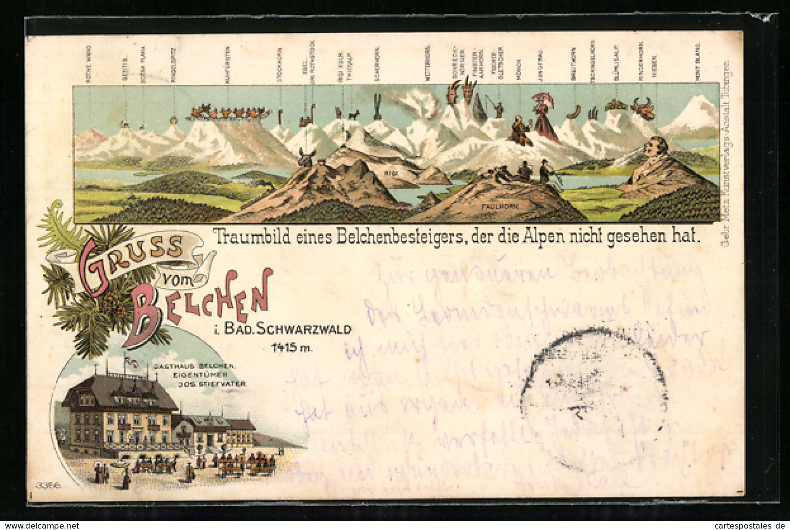 Lithographie Belchen, Alpenpanorama Und Gasthaus Belchen  - Autres & Non Classés