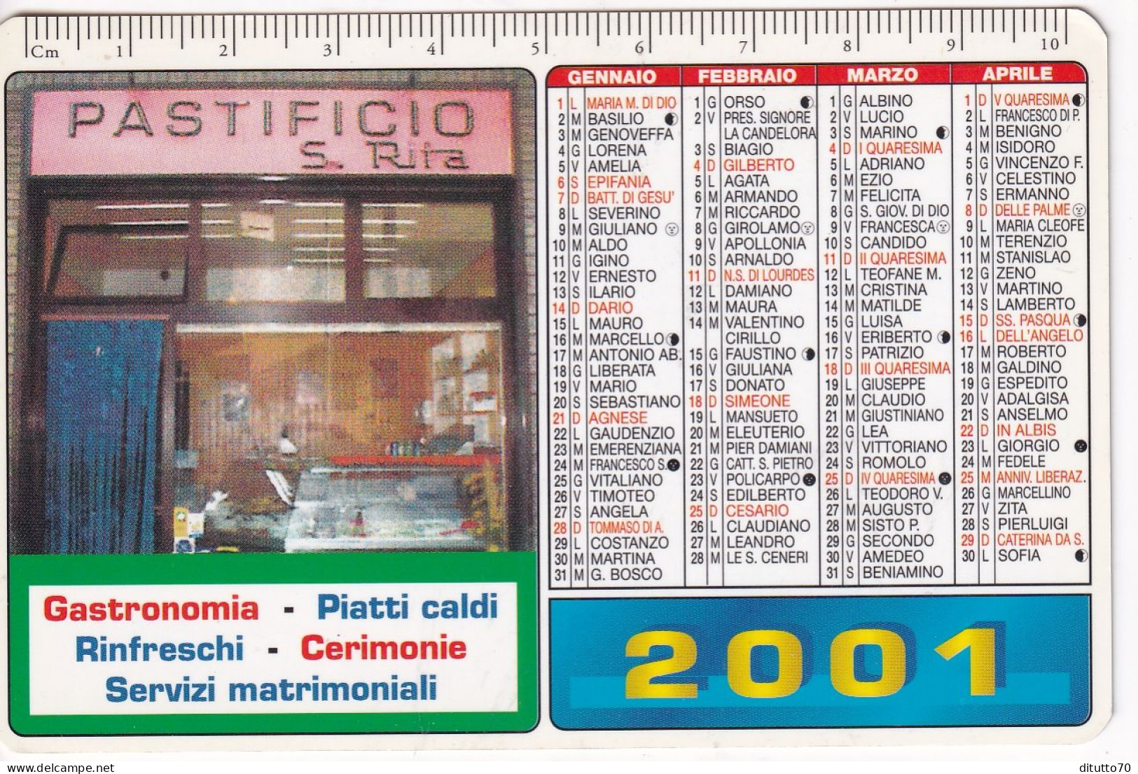 Calendarietto - Pastifico S. Rita - Torino - Anno 2001 - Formato Piccolo : 2001-...