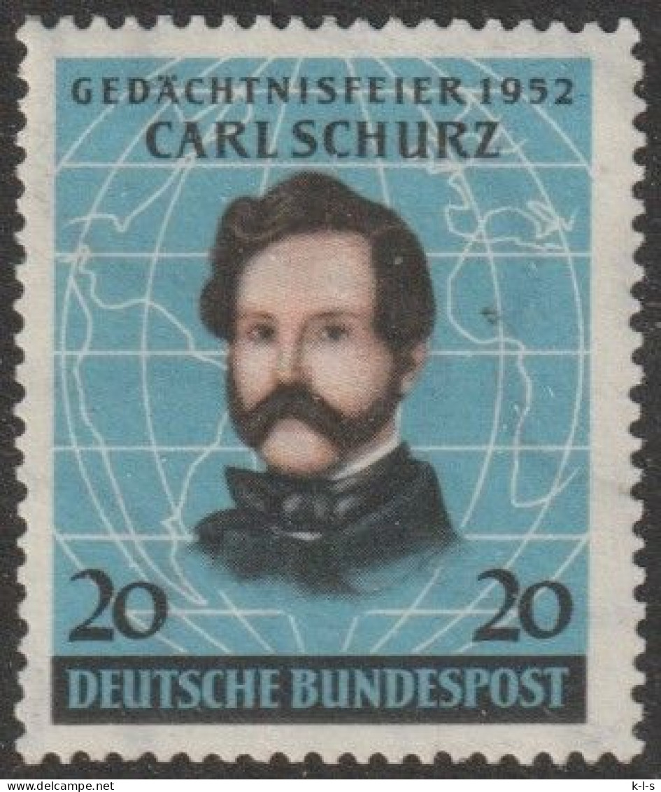 BRD: 1952, Mi. Nr. 155, 20 Pfg. 100. Jahrestag Der Landung Von Carl Schurz In Amerika. **/MNH - Nuovi