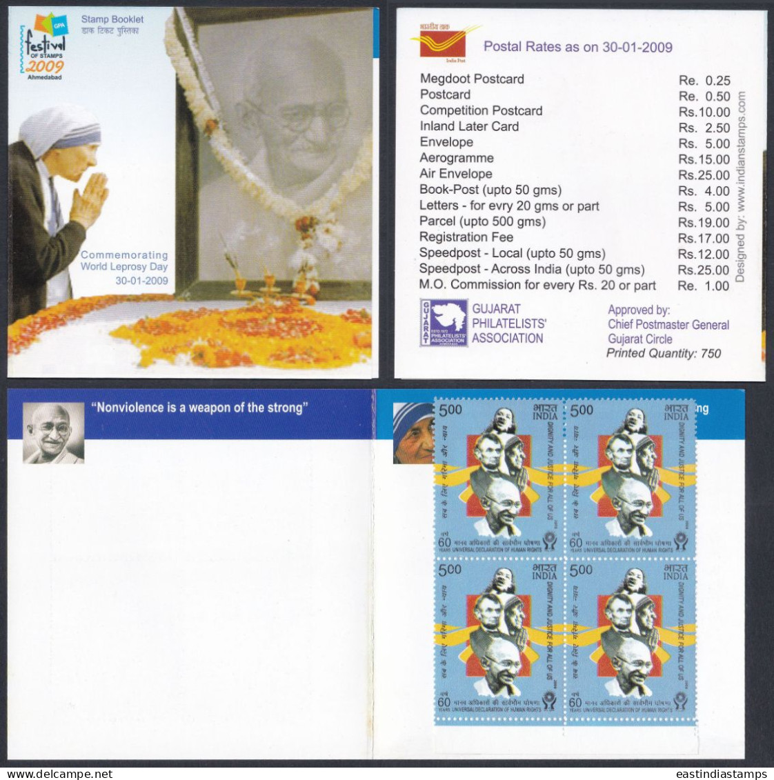 Inde India 2009 Mint Stamp Booklet Stamp Festival, Mother Teresa, Social Reformer, Leprosy Day, Christian Missionary - Autres & Non Classés