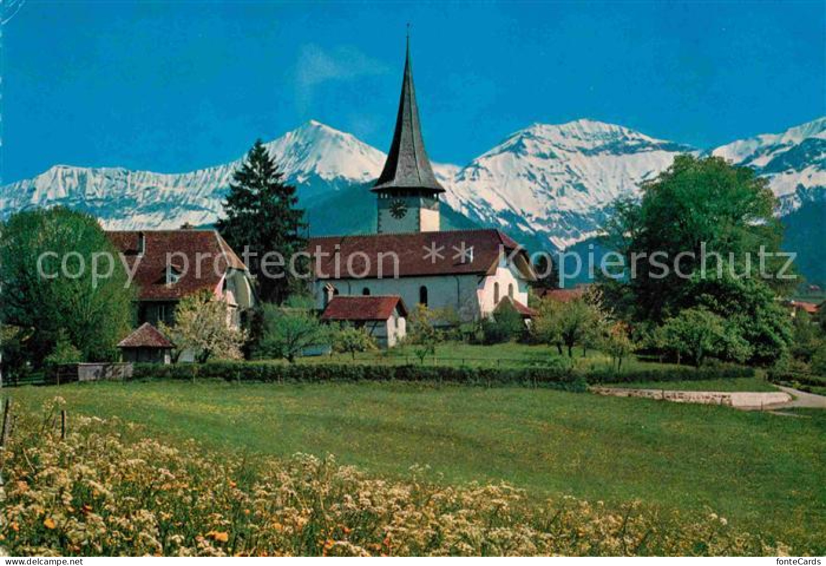 12647760 Aeschi BE Kirche Pfarrhaus Morgenberghorn Schwalmern Berner Alpen Aesch - Other & Unclassified