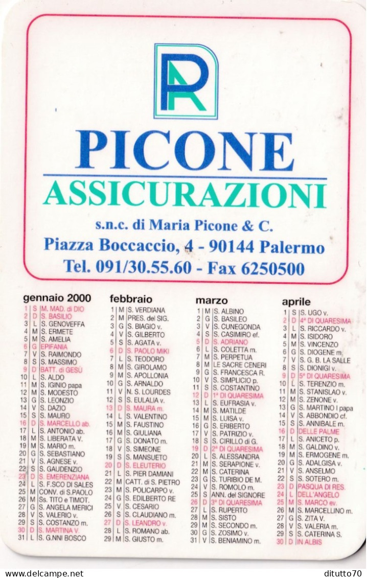 Calendarietto - Piccone Assicurazioni - Palermo - Anno 2000 - Tamaño Pequeño : 1991-00