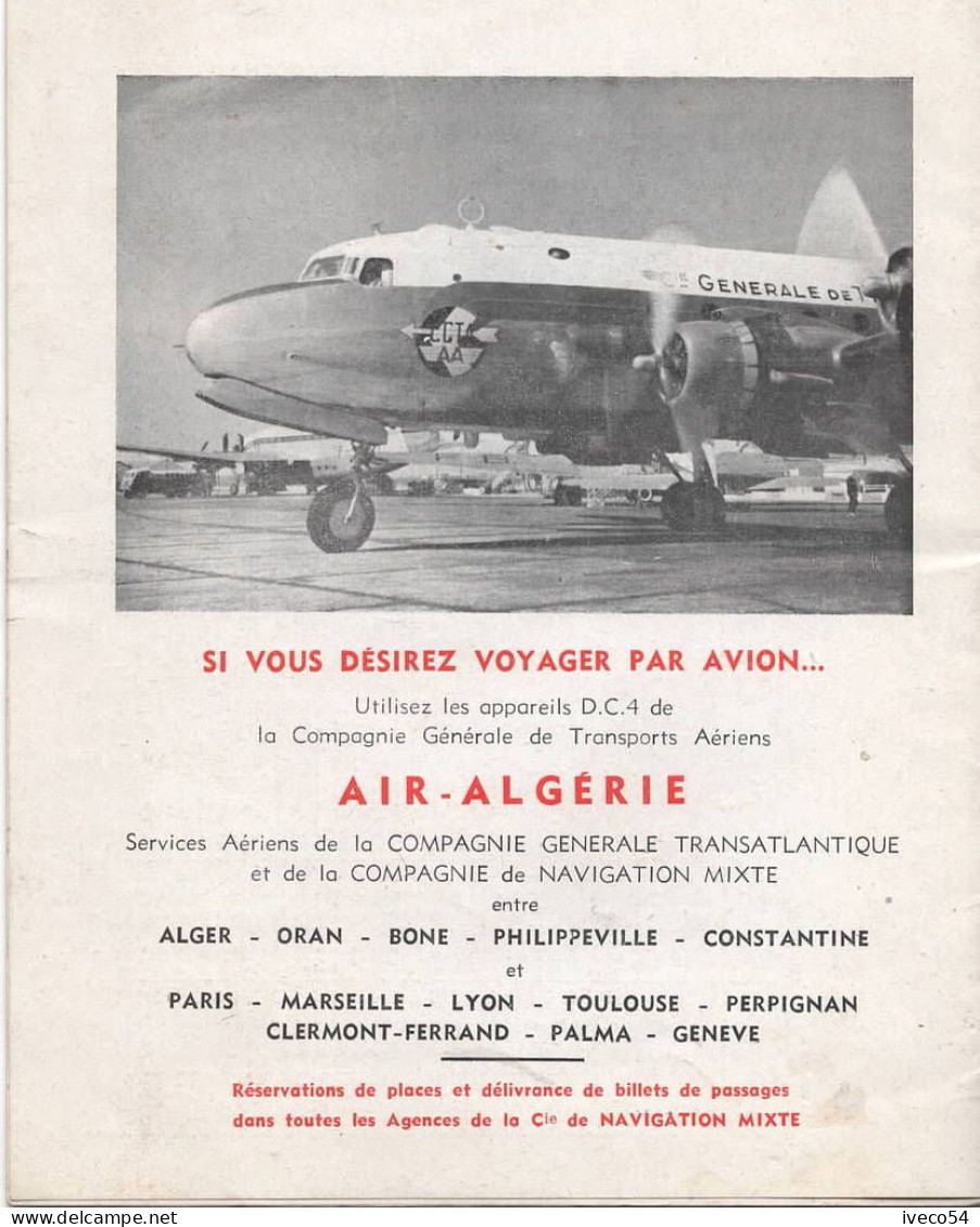 1954 /55  Cie Navigation Mixte  Algérie  / Tunisie  Horaires Des Passages - 1950 - ...