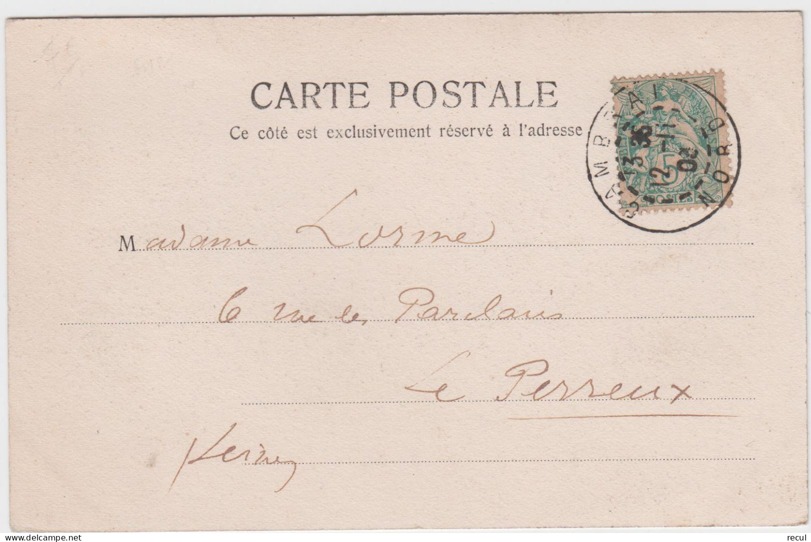 NORD - CAMBRAI - L'Hôtel De Ville  ( - Carte Pionnière / Timbre à Date De 1903  ) - Cambrai