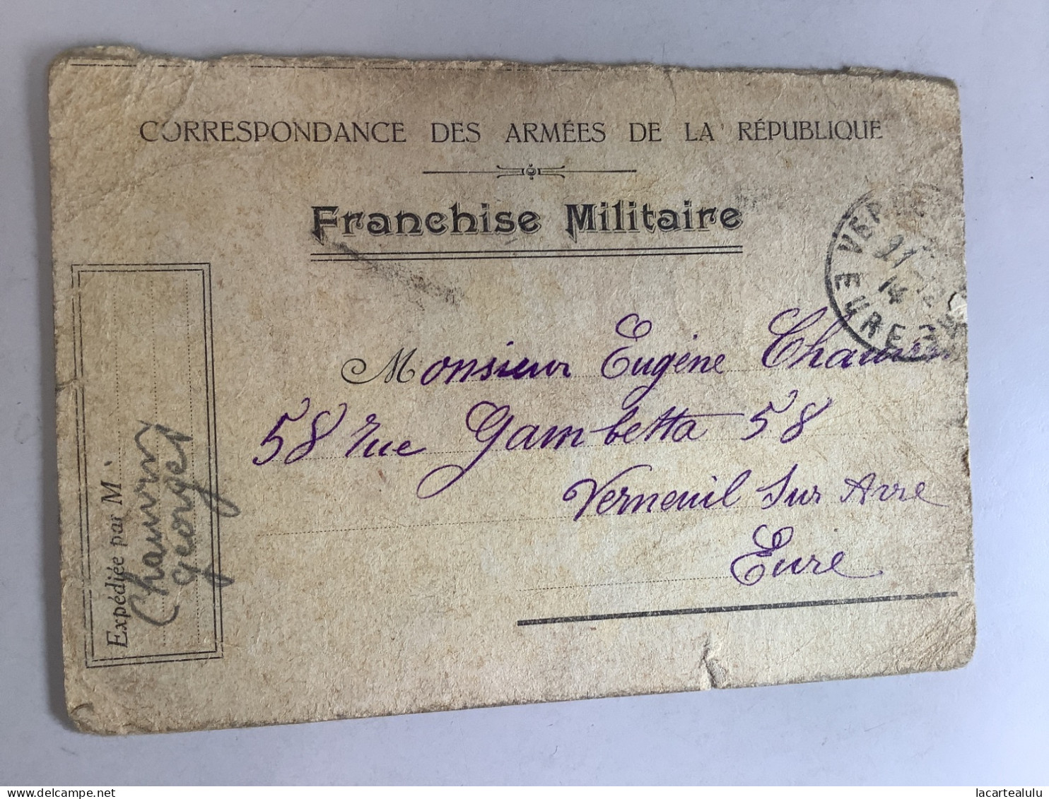 Franchise Militaire.carte Lettre Verneuil Sur Avre - Documentos
