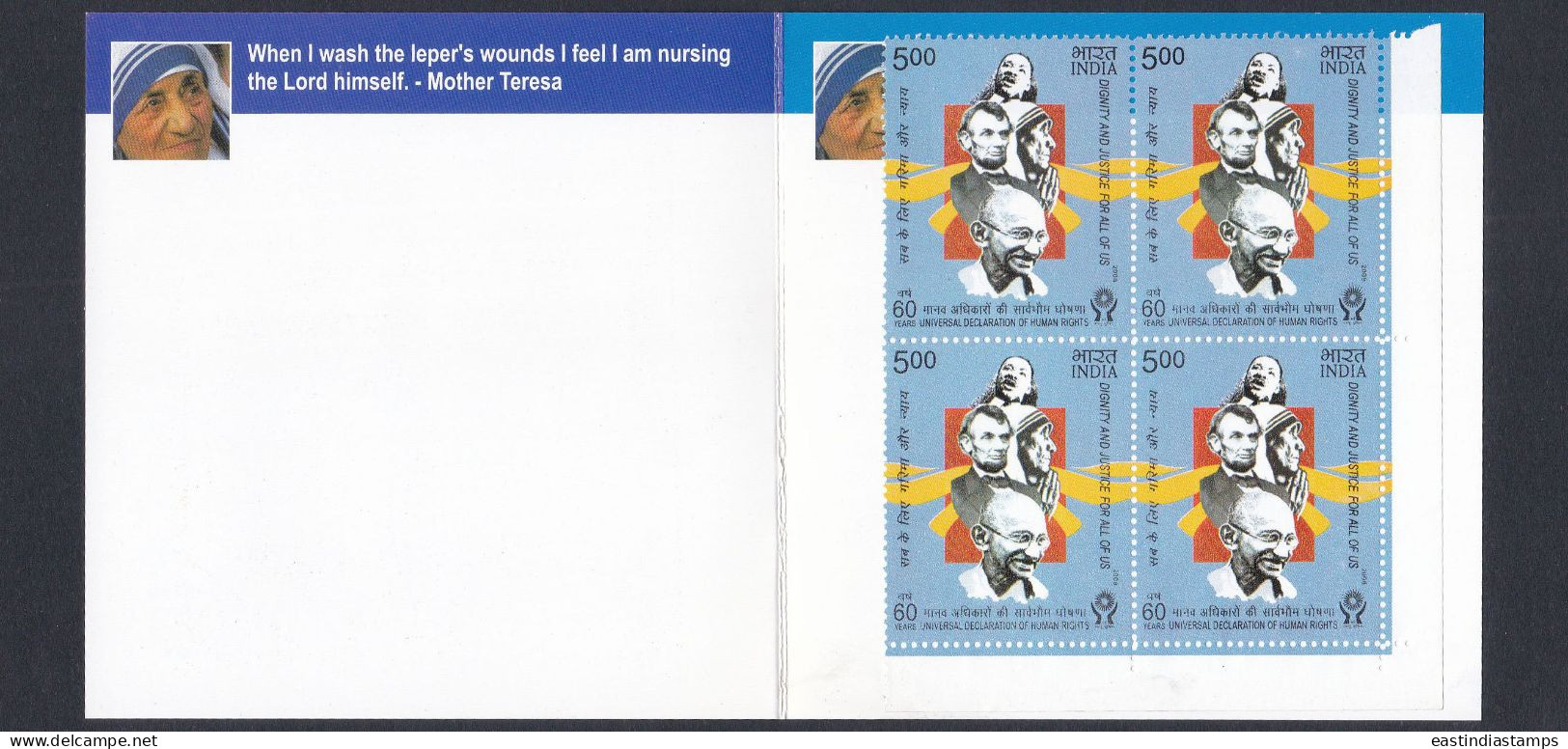 Inde India 2009 Mint Stamp Booklet Stamp Festival, Mother Teresa, Social Reformer, Leprosy Day, Christian Missionary - Sonstige & Ohne Zuordnung