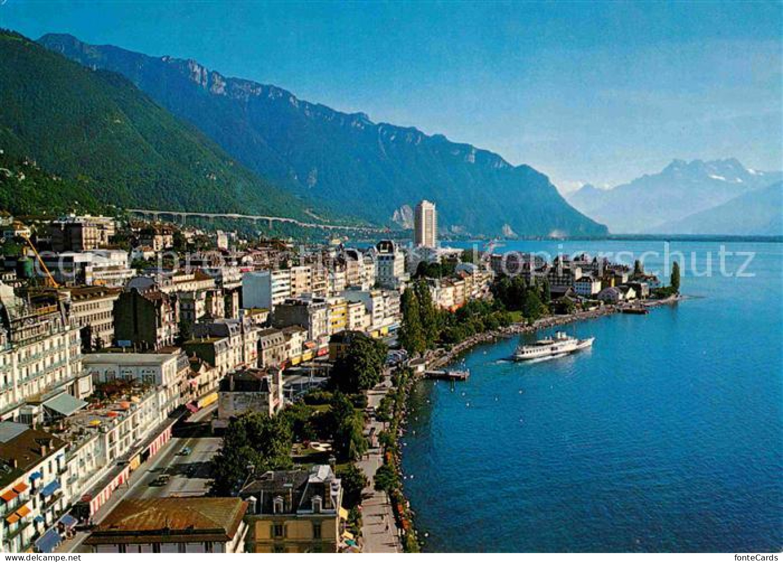 12647728 Montreux VD Vue Partielle Lac Leman Et Les Dents Du Midi Genfersee Alpe - Andere & Zonder Classificatie