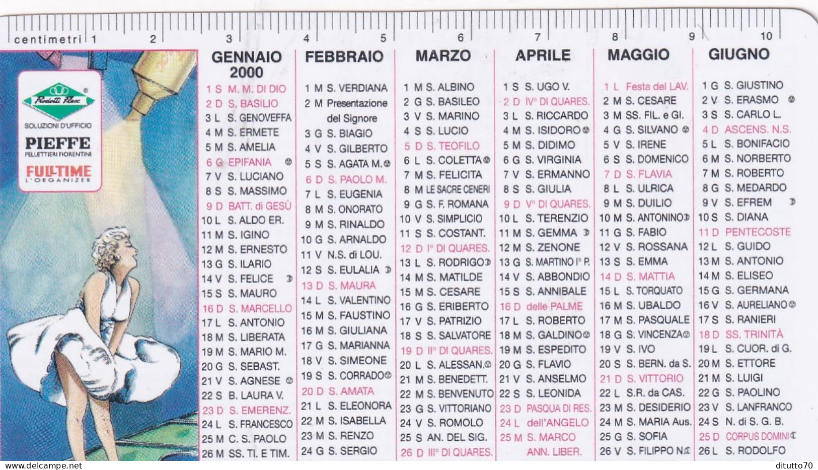 Calendarietto - Pieffe - Pellettieri Fiorentini - Anno 2000 - Petit Format : 1991-00