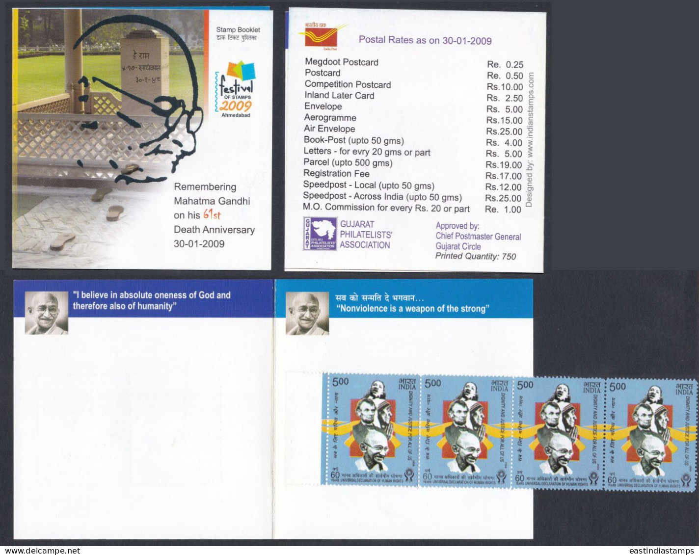 Inde India 2009 Mint Stamp Booklet Stamp Festival, Mahatma Gandhi, Indian Independence Leader - Sonstige & Ohne Zuordnung