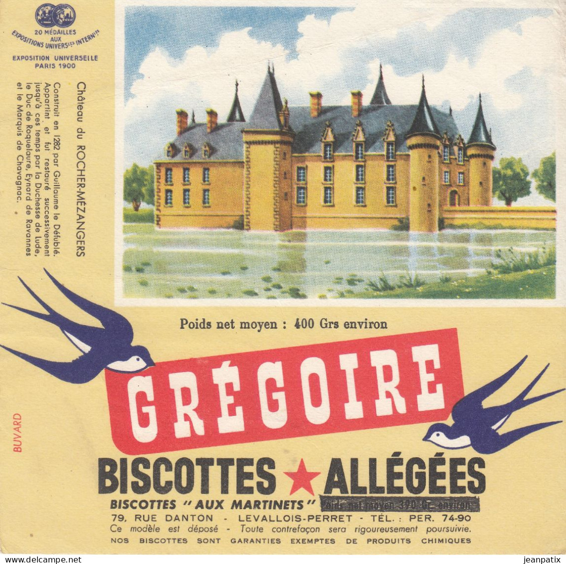 BUVARD & BLOTTER - Biscottes Grégoire -  Château De ROCHER MEZANGERS - Autres & Non Classés