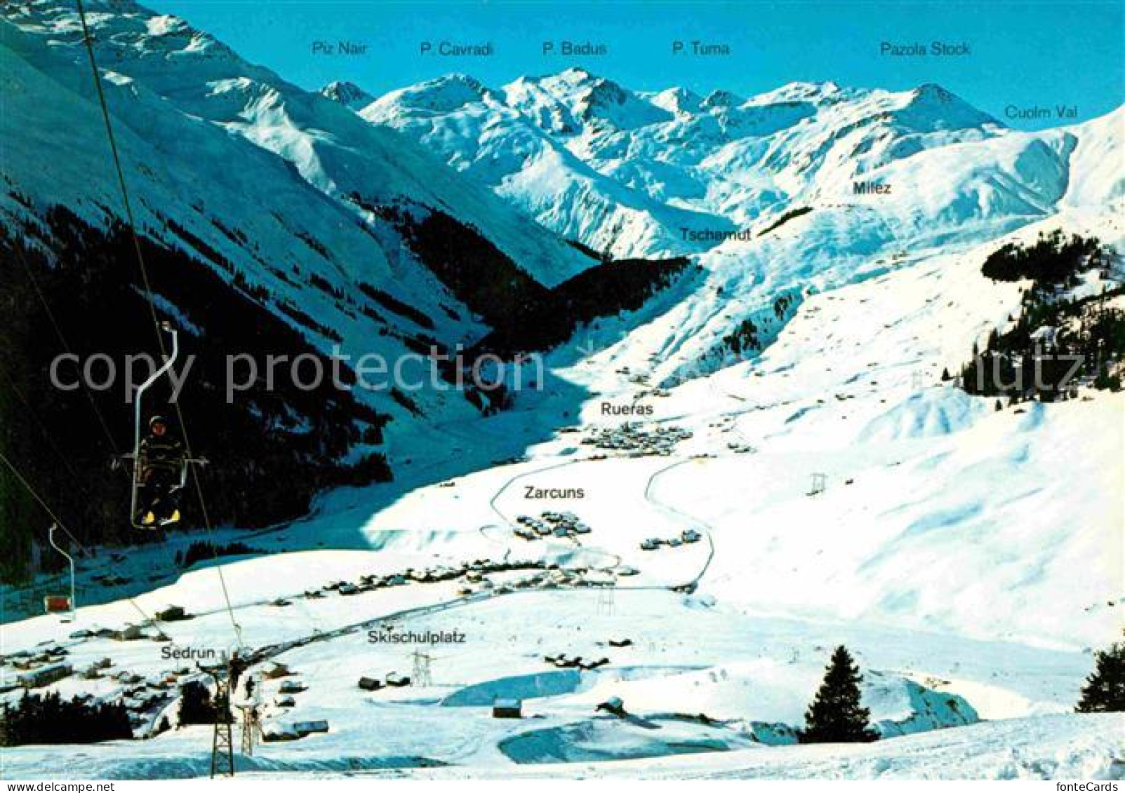 12647644 Sedrun Sesselbahn Cungieri Mit Blick Gegen Rueras Und Skigebiet Von Mil - Sonstige & Ohne Zuordnung