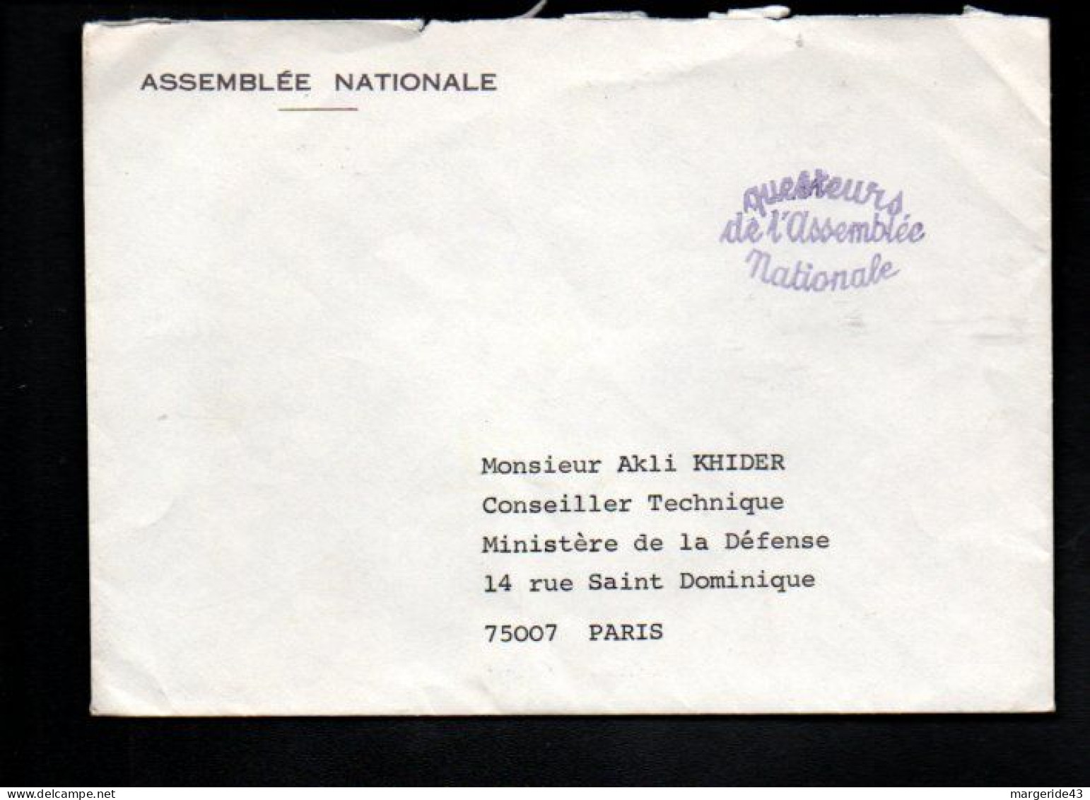 GRIFFE QUESTEURS SUR LETTRE DE L'ASSEMBLEE NATIONALE - Altri & Non Classificati