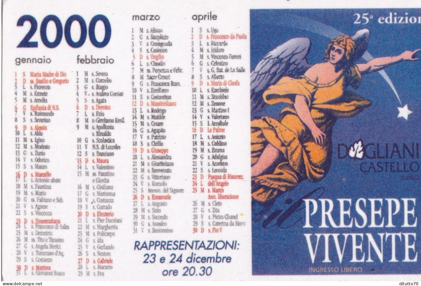 Calendarietto - Presepe Vivente - Dogliani - Cuneo - Anno 2000 - Kleinformat : 1991-00
