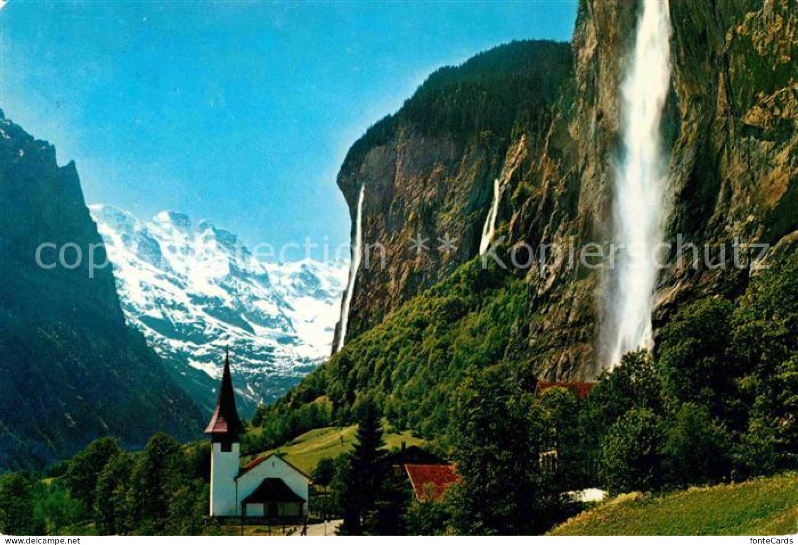 12647621 Lauterbrunnen BE Kirche Staubbach Wasserfall Grosshorn Berner Alpen Lau - Other & Unclassified