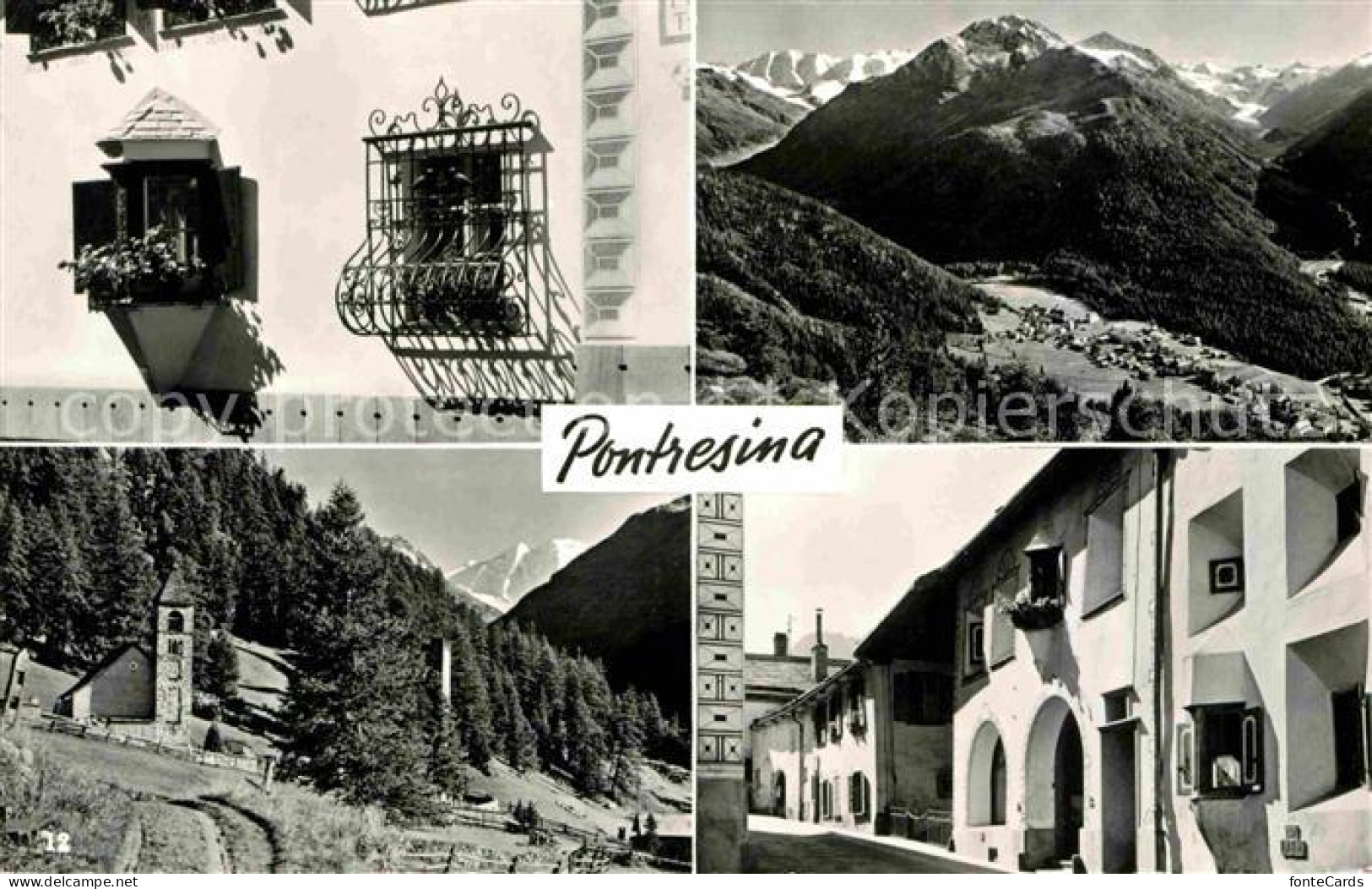 12647618 Pontresina Ortsmotiv Kirche Fenstergitter Alpenpanorama Pontresina - Andere & Zonder Classificatie