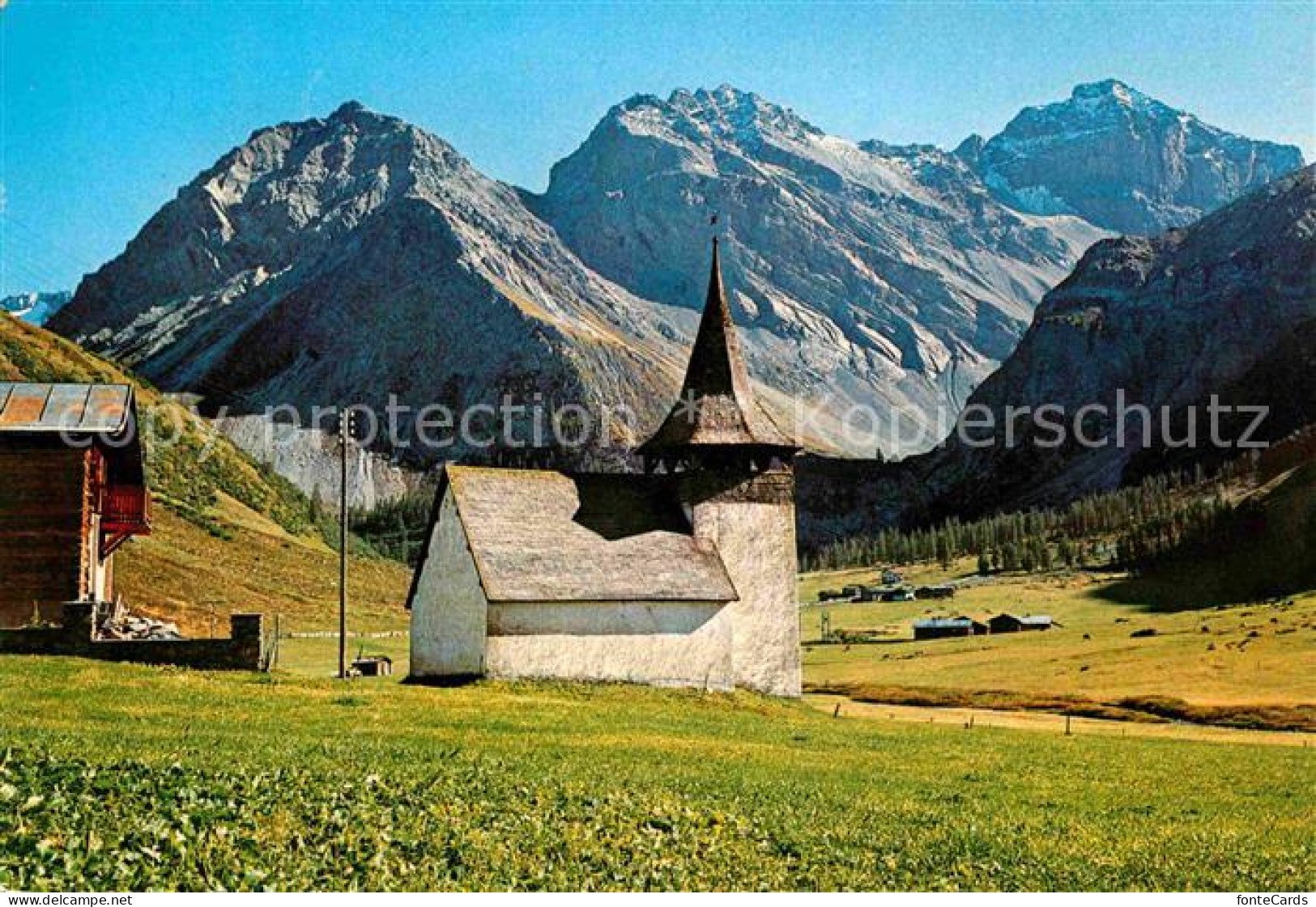 12647613 Sertig Doerfli Kirche Mittaghorn Plattenhorn Hoch Ducan Buendner Alpen  - Sonstige & Ohne Zuordnung