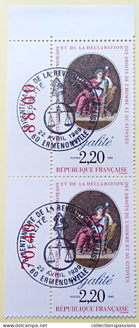 - N° 2574. Paire En Coin De Feuille. Bicentenaire De La Révolution. Oblitéré Premier Jour - - Used Stamps