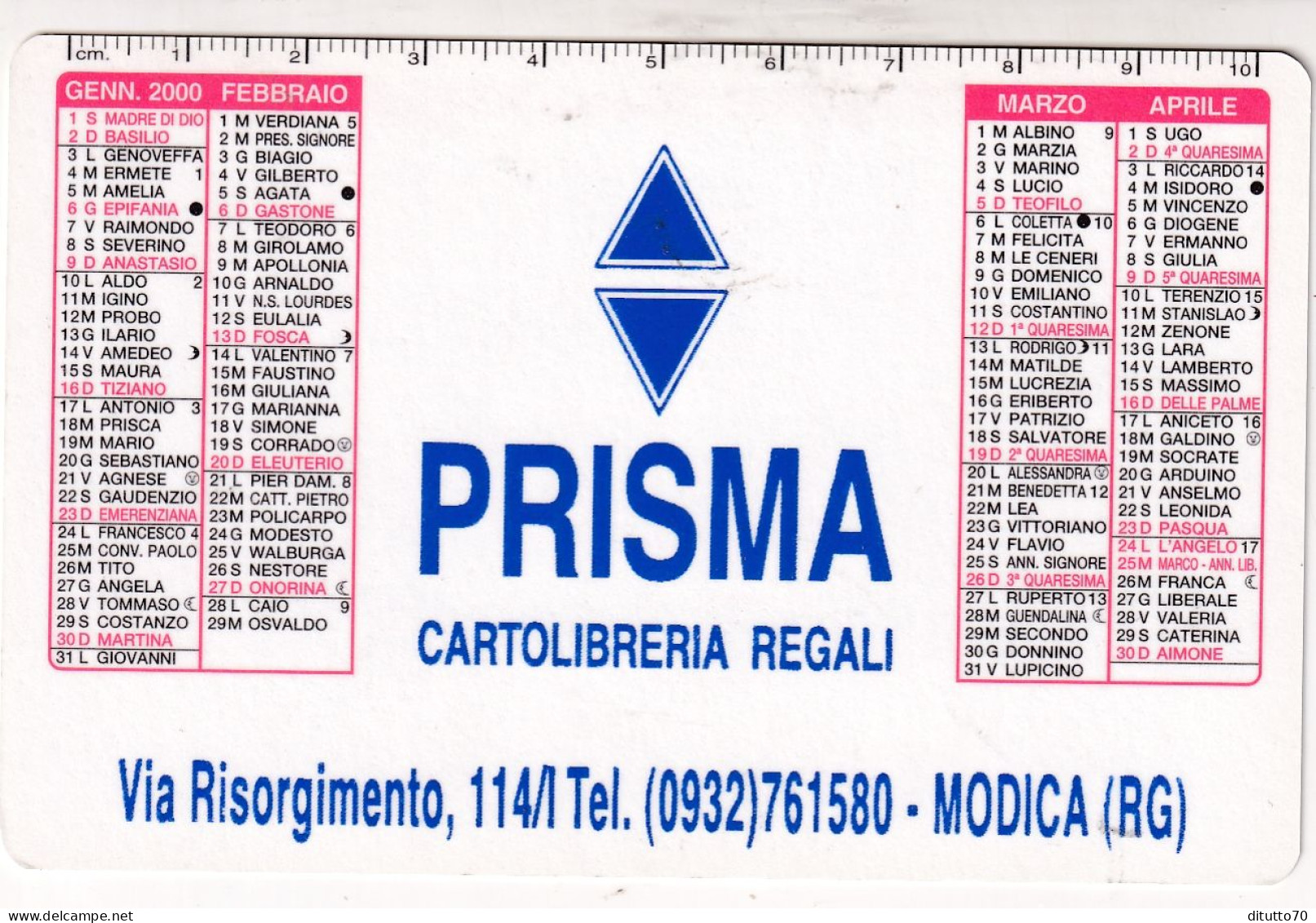 Calendarietto - PRISMA - Modica - Ragusa - Anno 2000 - Kleinformat : 1991-00