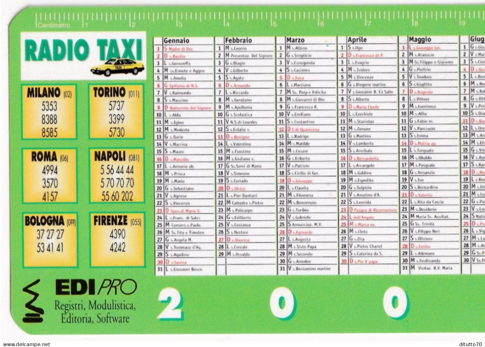 Calendarietto - Radio Taxi -  Anno 2000 - Petit Format : 1991-00