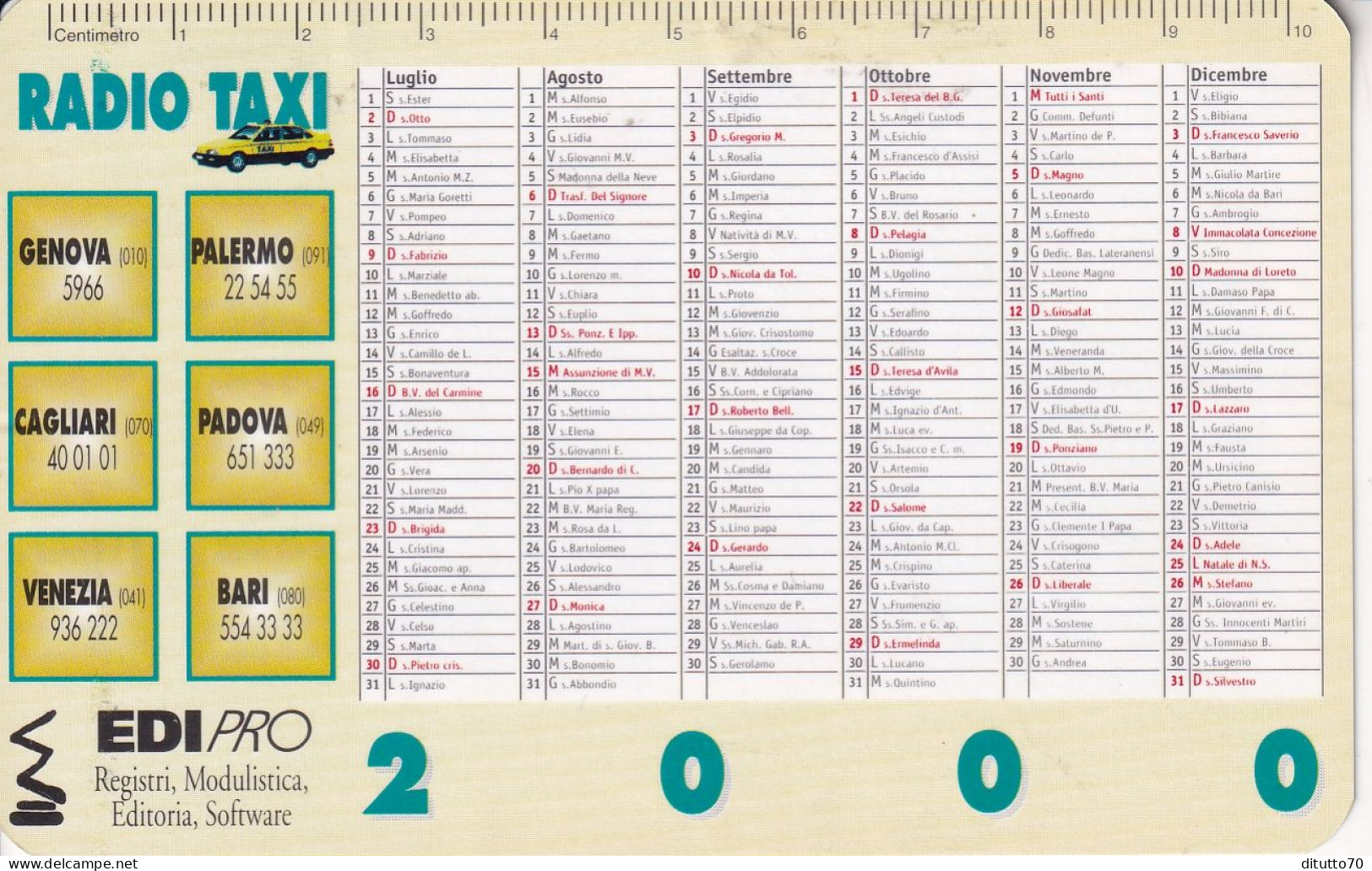 Calendarietto - Radio Taxi -  Anno 2000 - Klein Formaat: 1991-00