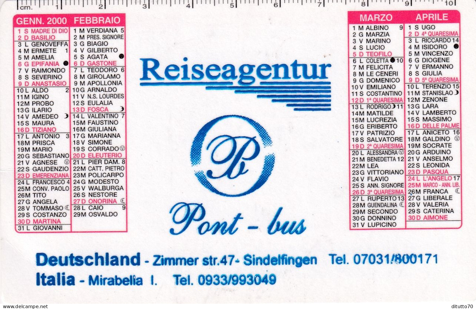Calendarietto - Reiseagentur - Mirabella L. - Anno 2000 - Kleinformat : 1991-00
