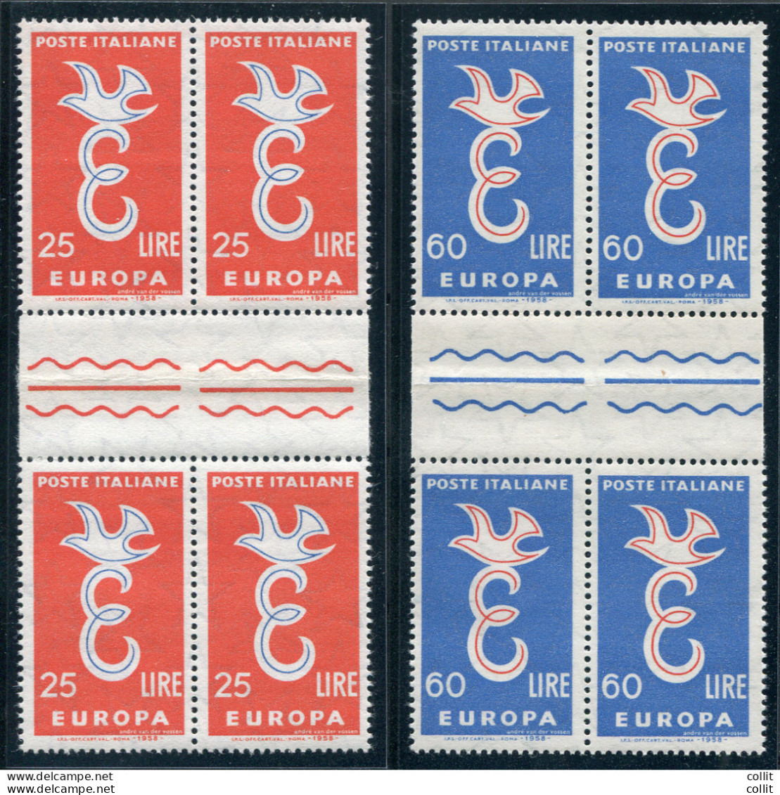 Europa '58 In Blocco Di Quattro Separato Da Interspazio - Variétés Et Curiosités