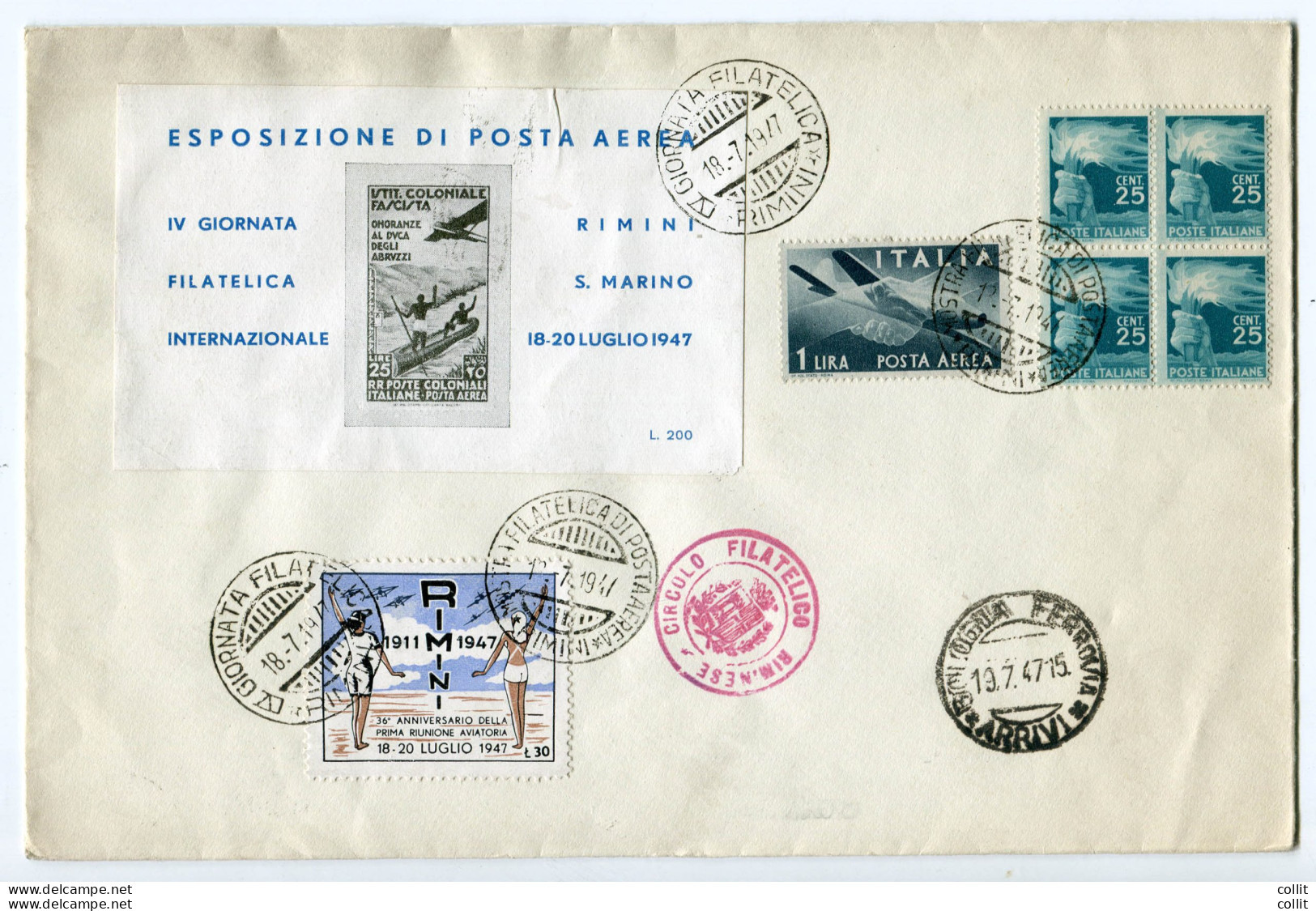 1947 Esposiz. Posta Aerea - Il Foglietto Ricordo + Erinnofilo Riunione - Airmail