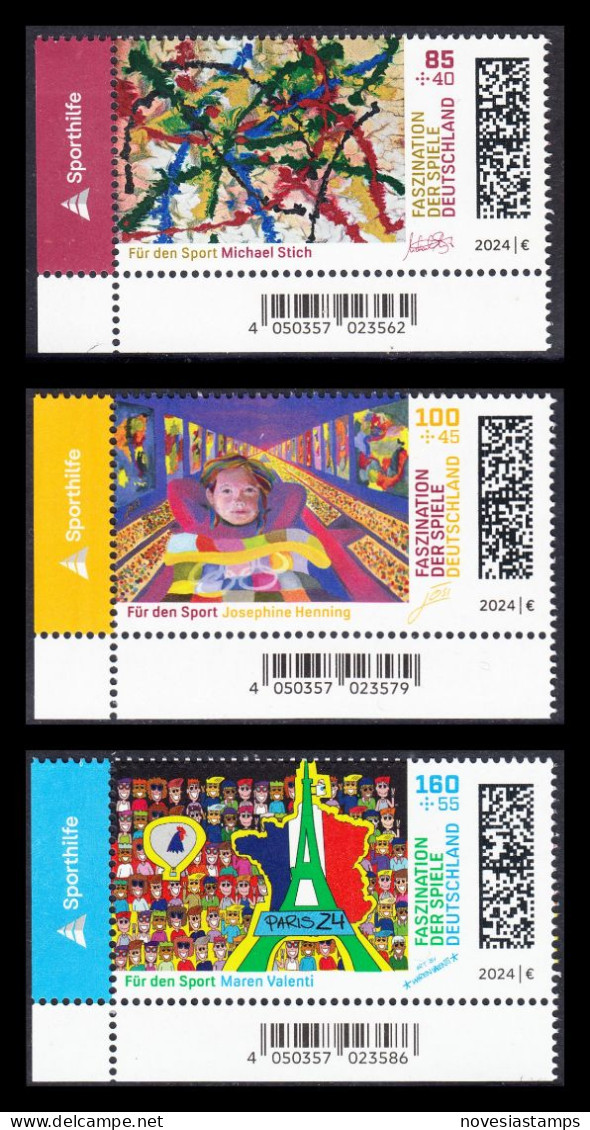 !a! GERMANY 2024 Mi. 3825-3827 MNH SET Of 3 SINGLES From Lower Left Corners - Olympic Games 2024, Paris - Unused Stamps