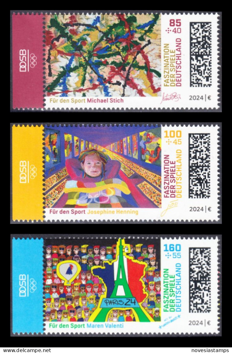 !a! GERMANY 2024 Mi. 3825-3827 MNH SET Of 3 SINGLES W/ Left Margins (a) - Olympic Games 2024, Paris - Nuovi