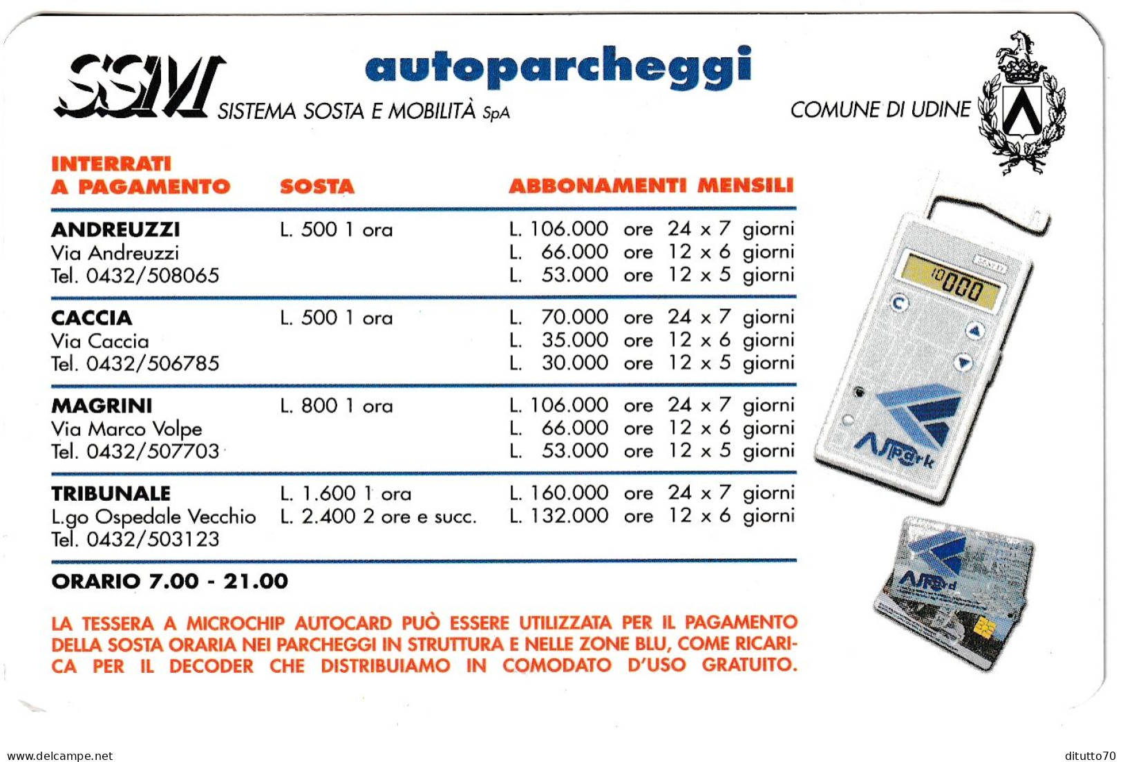 Calendarietto - Ssm - Autparcheggi - Comune Udine - Anno 2000 - Petit Format : 1991-00